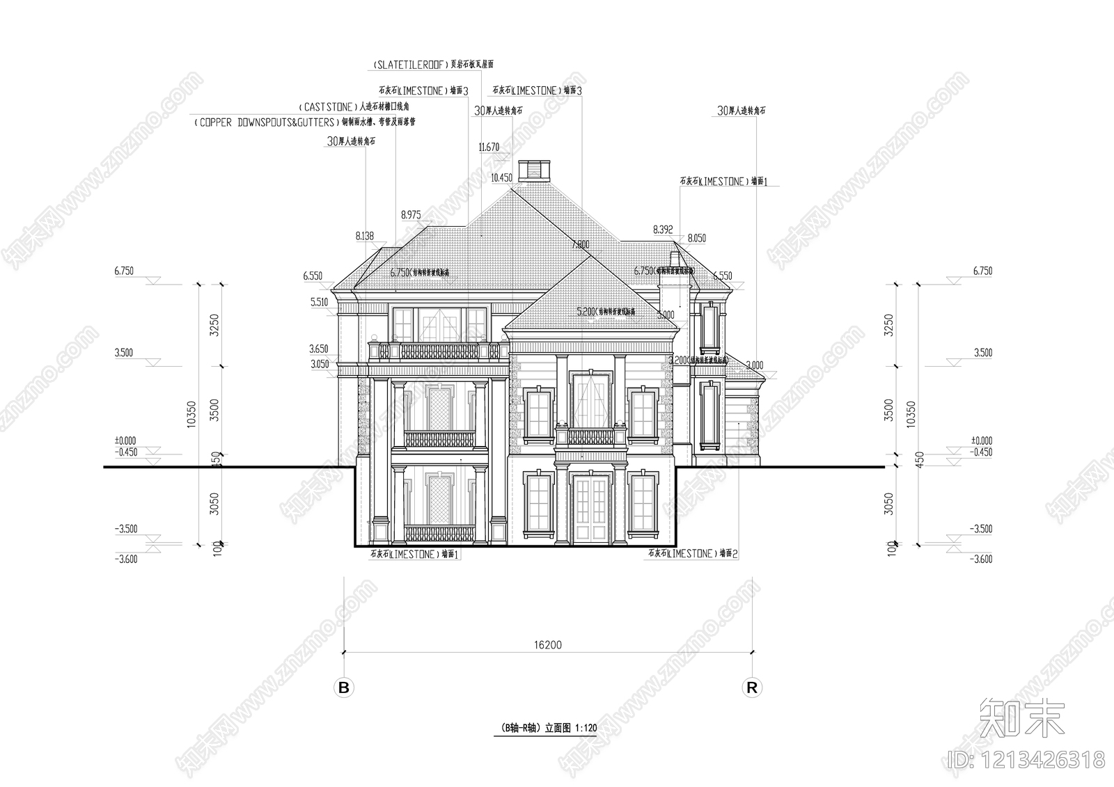 欧式别墅建筑cad施工图下载【ID:1213426318】