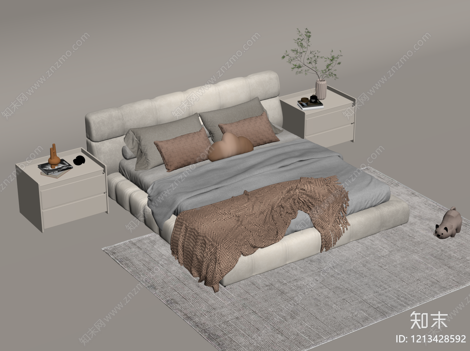 现代双人床SU模型下载【ID:1213428592】