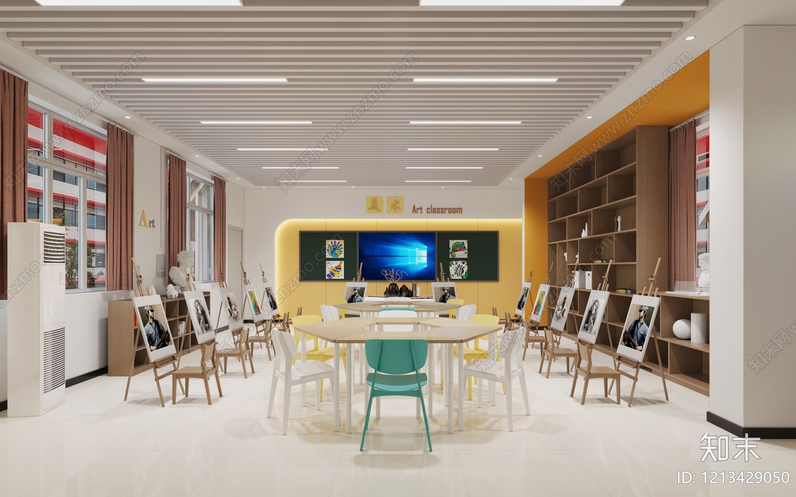 现代简约教室3D模型下载【ID:1213429050】