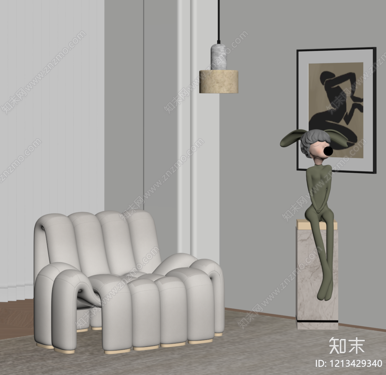 现代单人沙发SU模型下载【ID:1213429340】