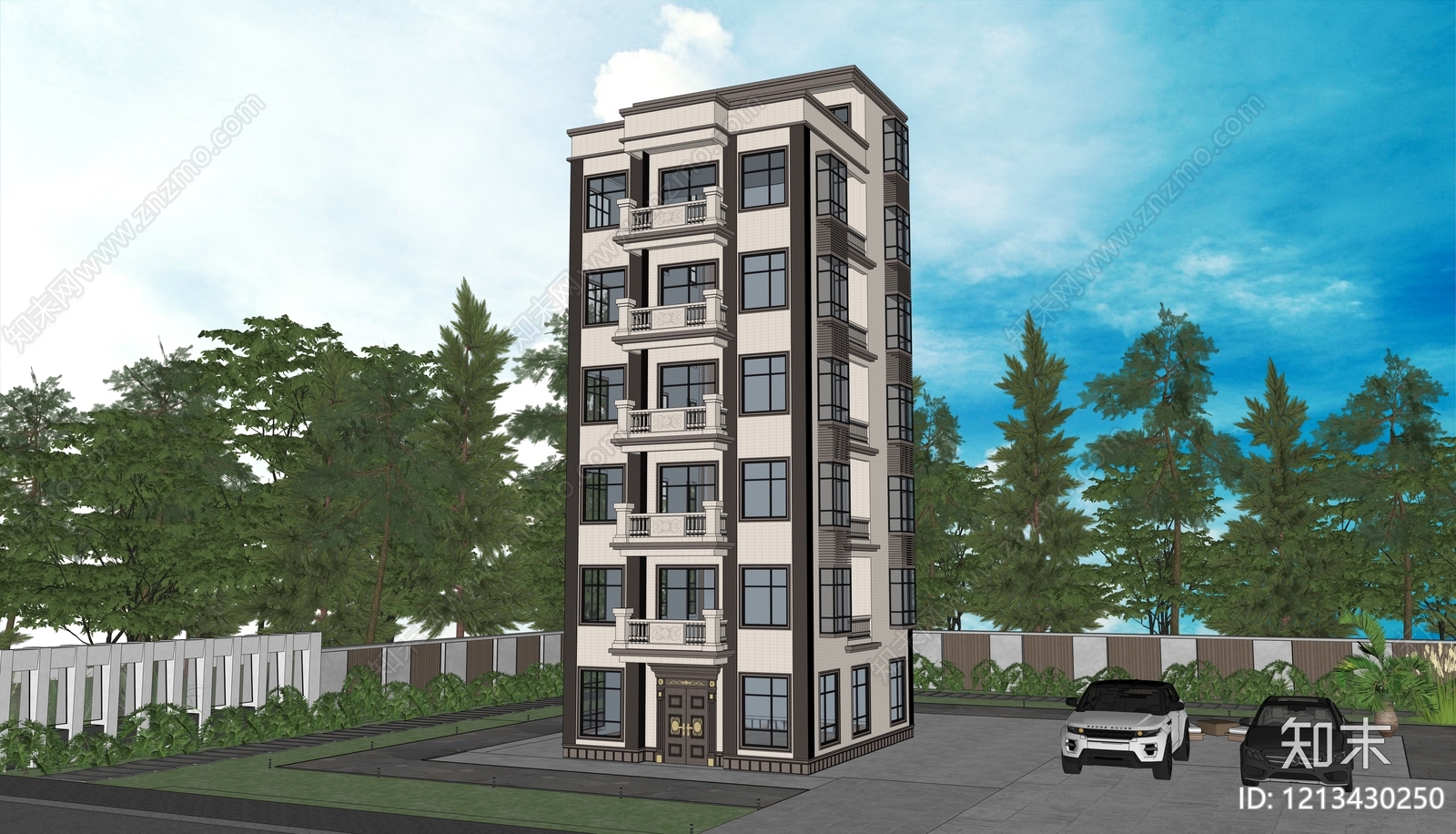 现代欧式多层住宅SU模型下载【ID:1213430250】