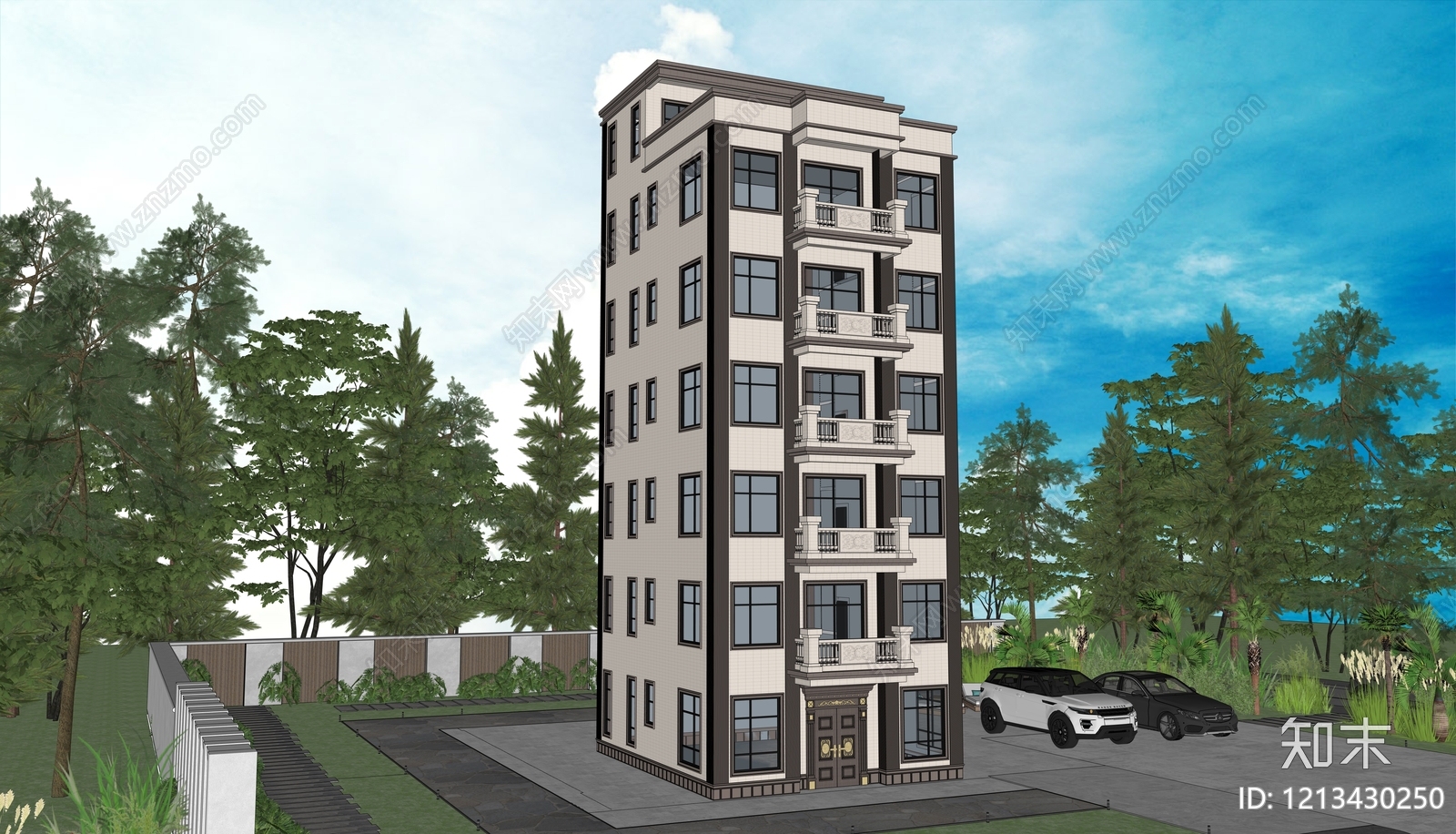 现代欧式多层住宅SU模型下载【ID:1213430250】
