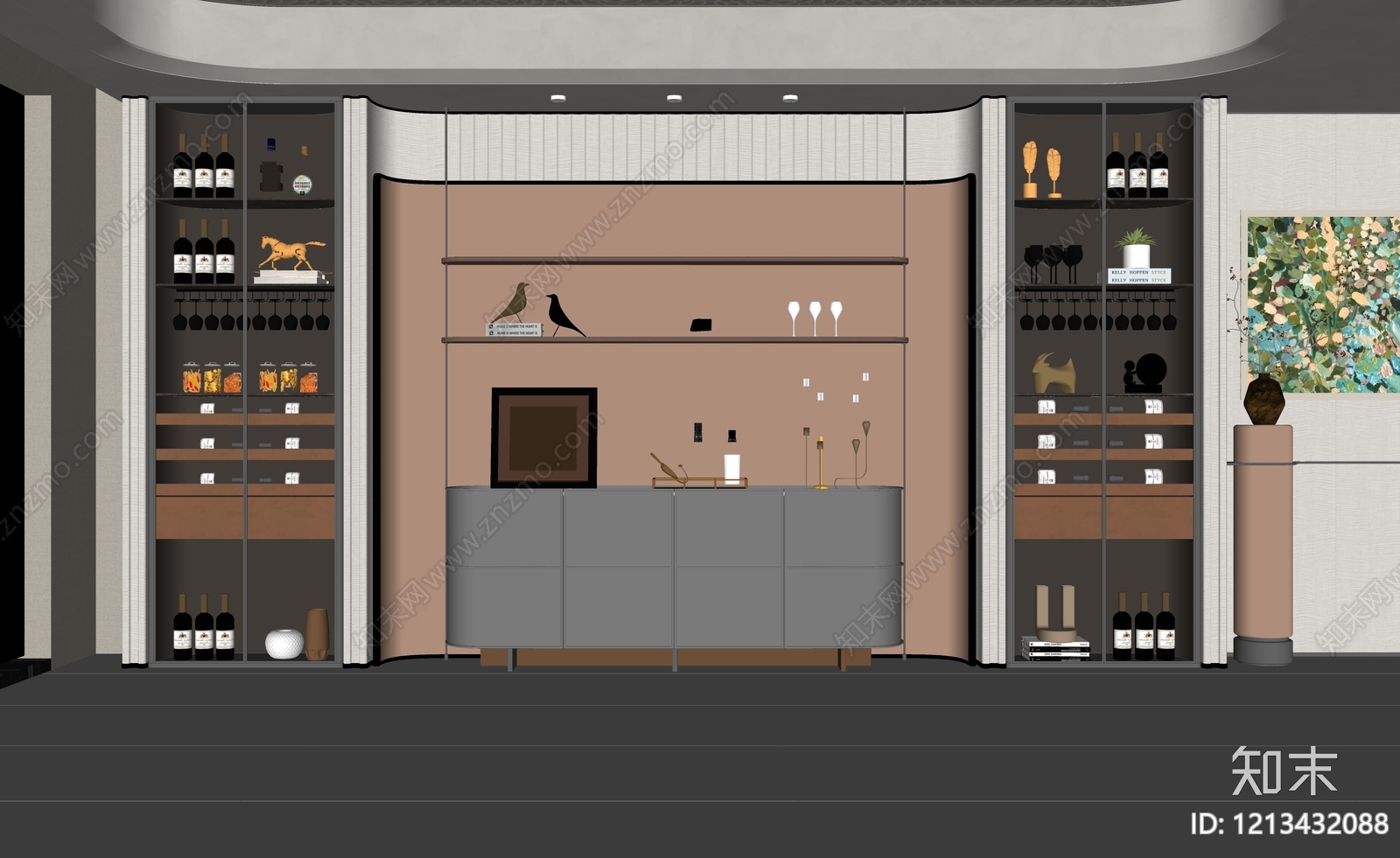 现代轻奢酒柜SU模型下载【ID:1213432088】