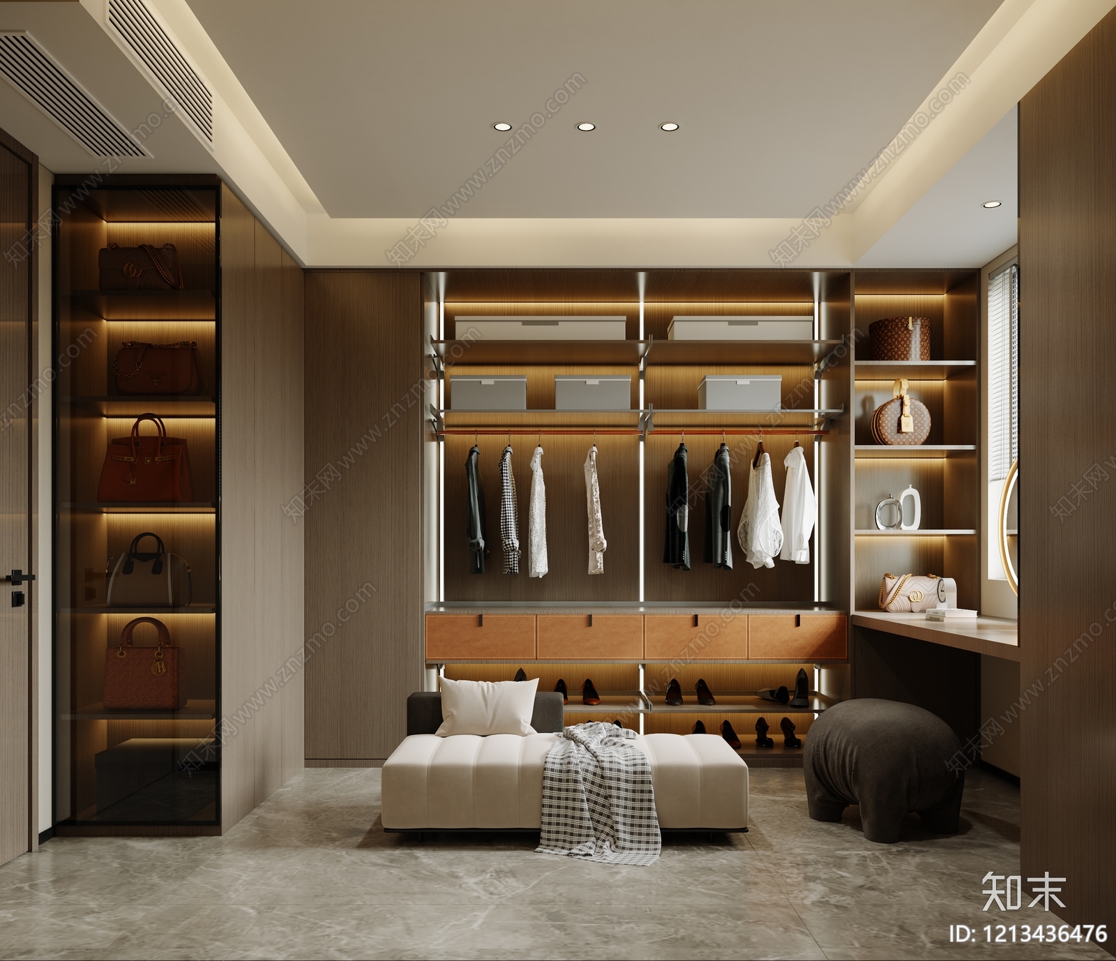 现代简约衣帽间3D模型下载【ID:1213436476】