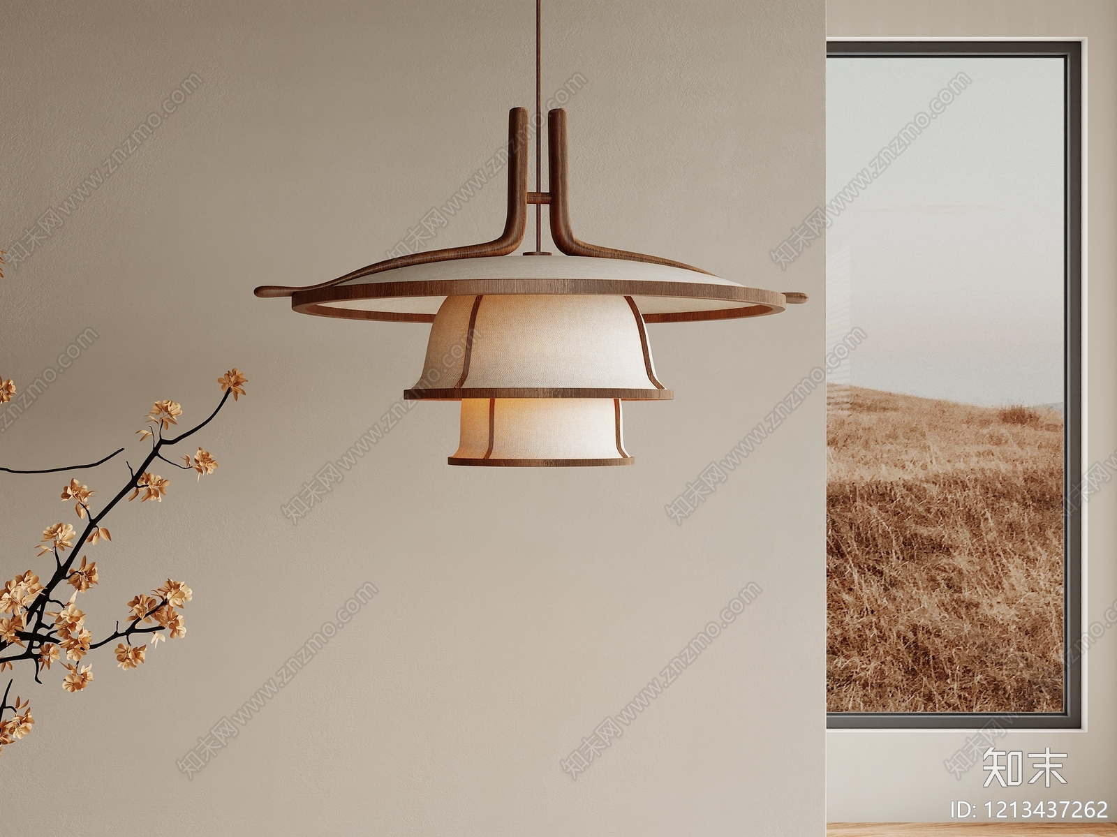 新中式卧室吊灯3D模型下载【ID:1213437262】