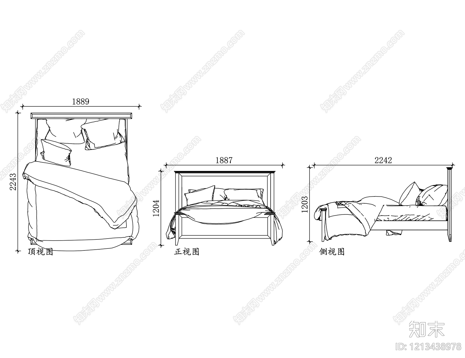 现代床施工图下载【ID:1213438978】
