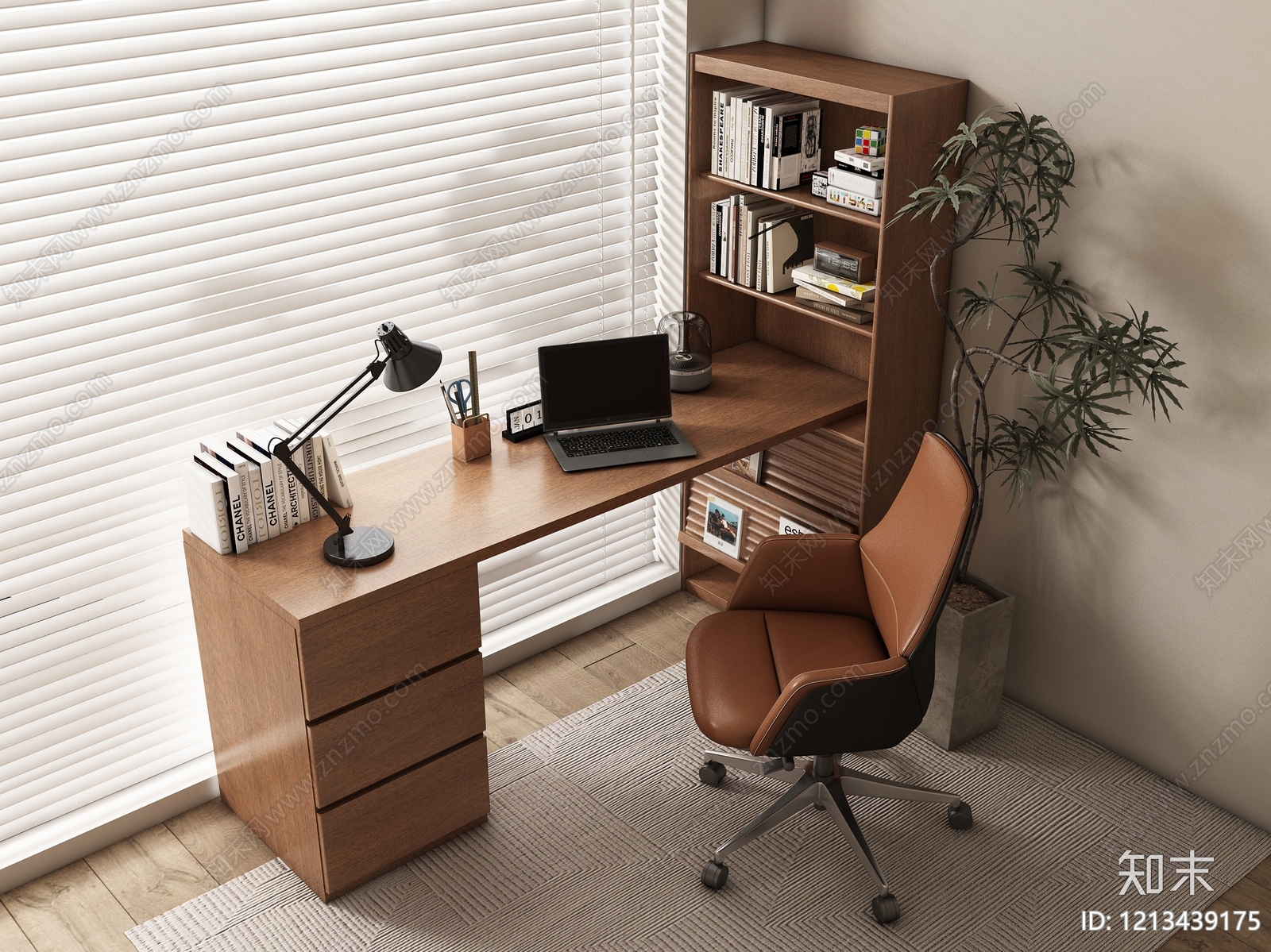 现代简约书房3D模型下载【ID:1213439175】