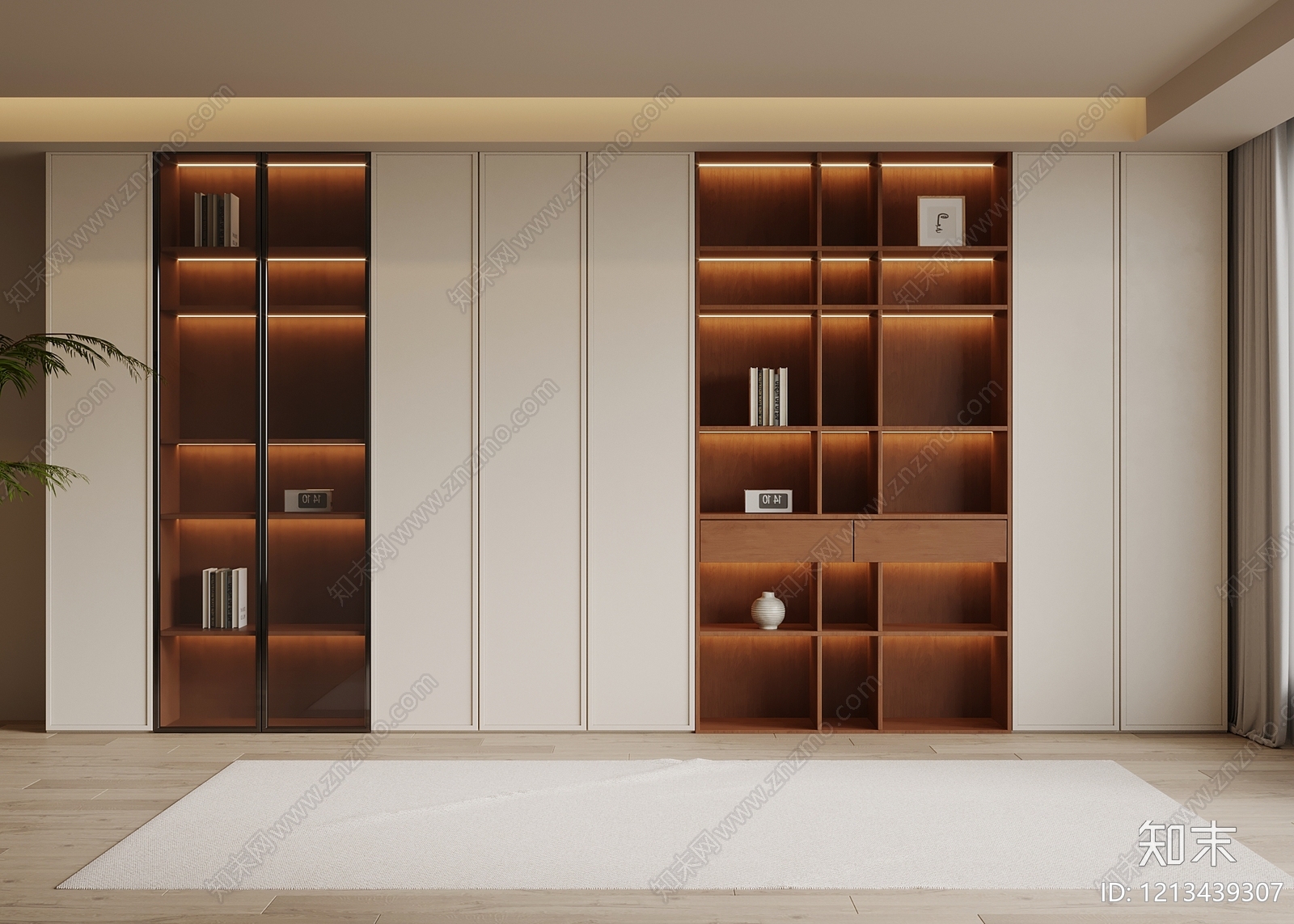 奶油风书房SU模型下载【ID:1213439307】