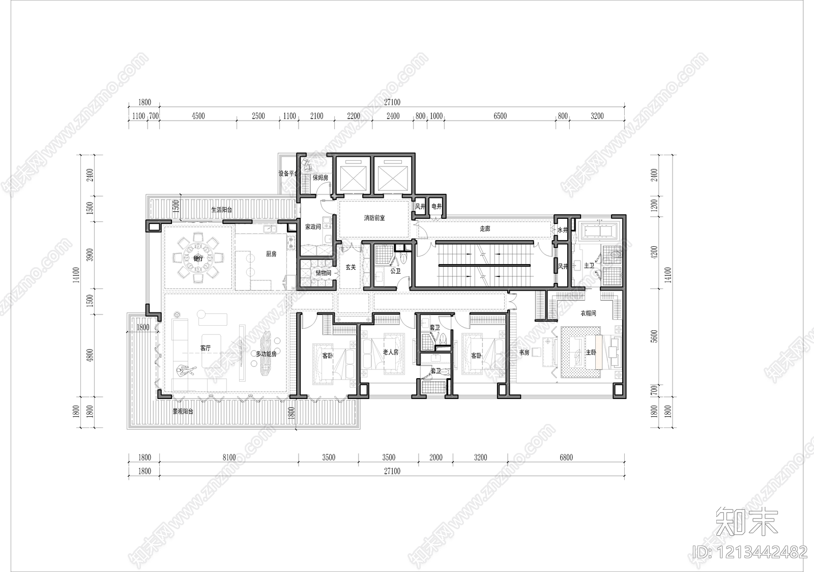 高层住宅cad施工图下载【ID:1213442482】
