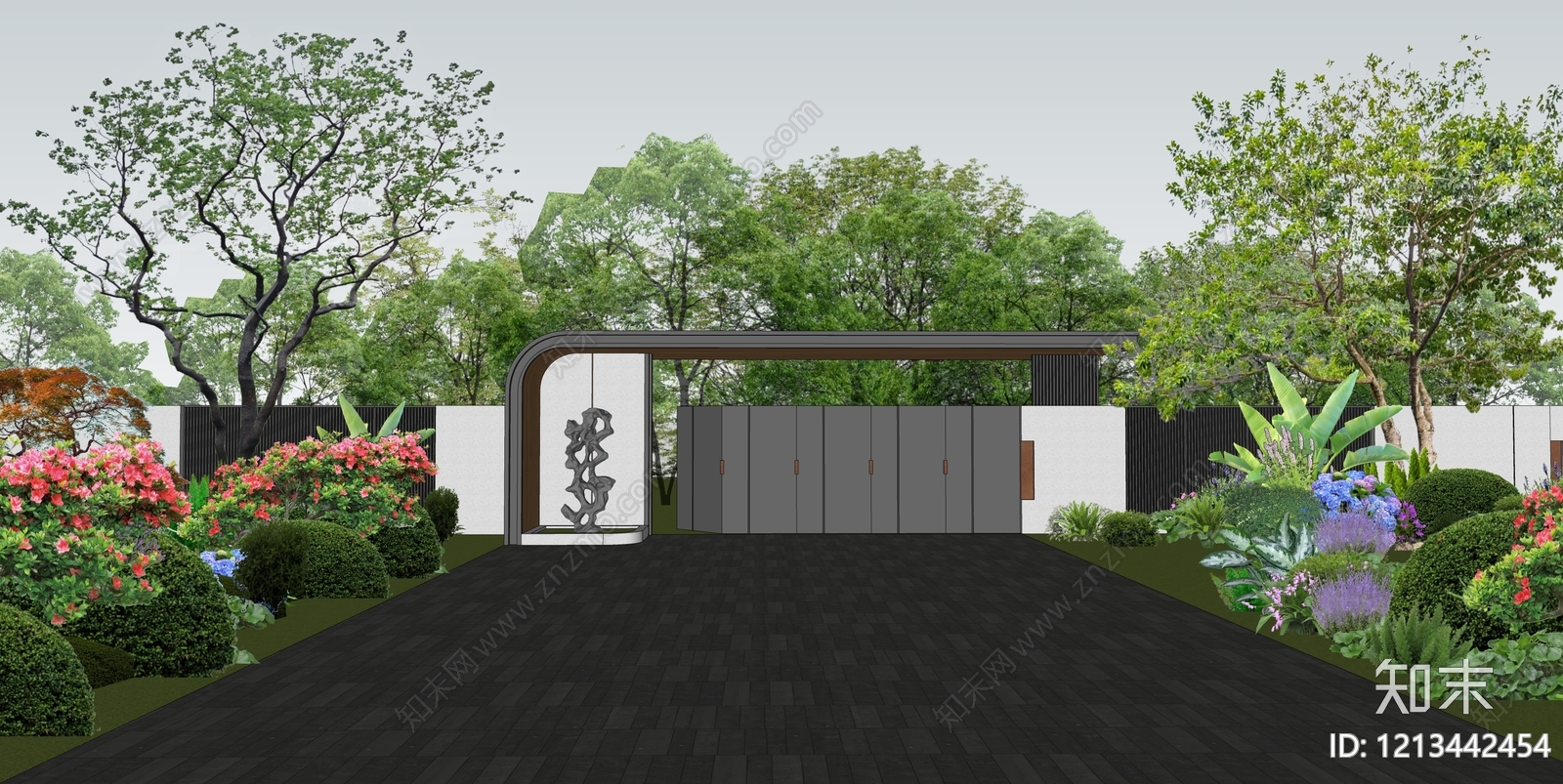 新中式景观入口大门SU模型下载【ID:1213442454】