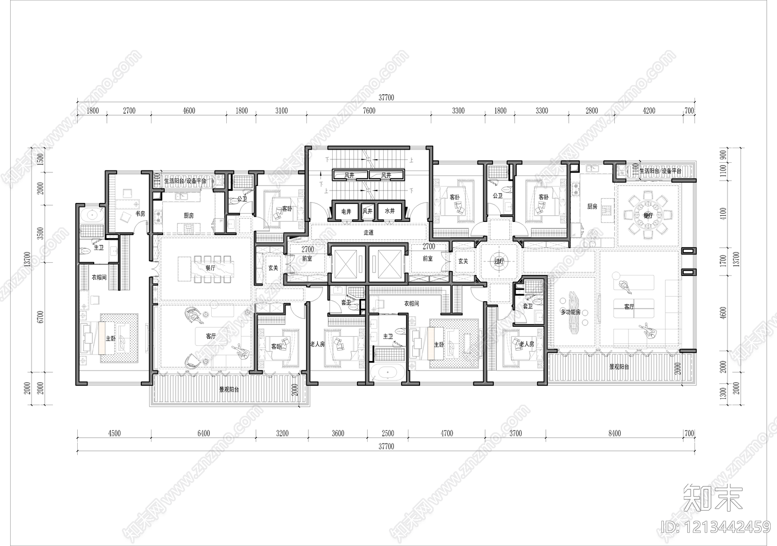 高层住宅cad施工图下载【ID:1213442459】