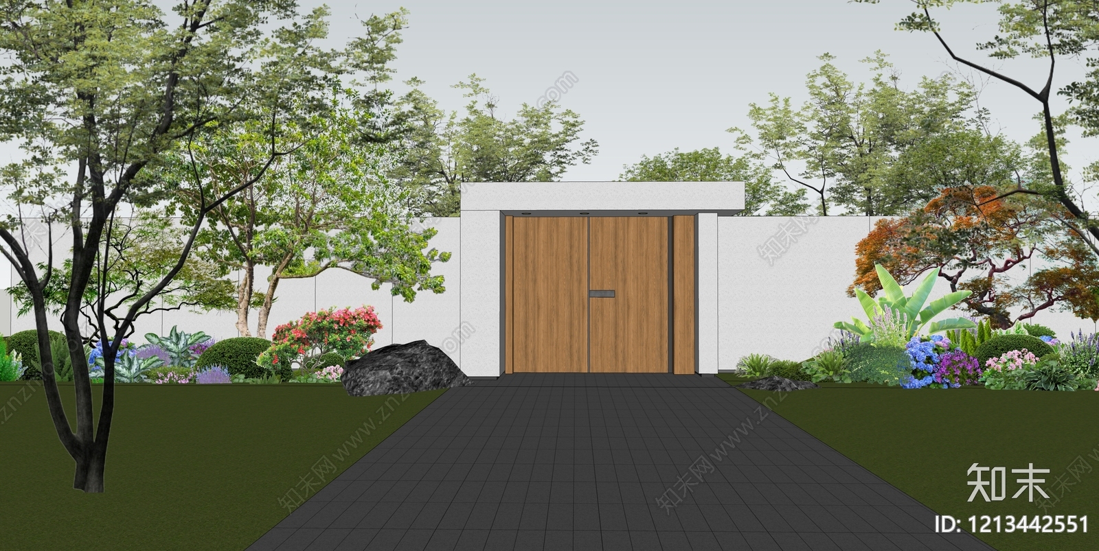 新中式景观入口大门SU模型下载【ID:1213442551】