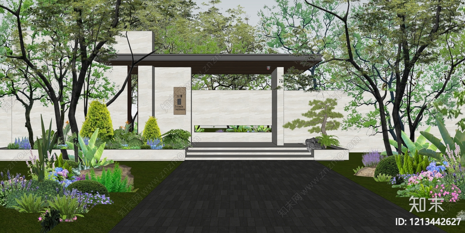 新中式入口大门SU模型下载【ID:1213442627】