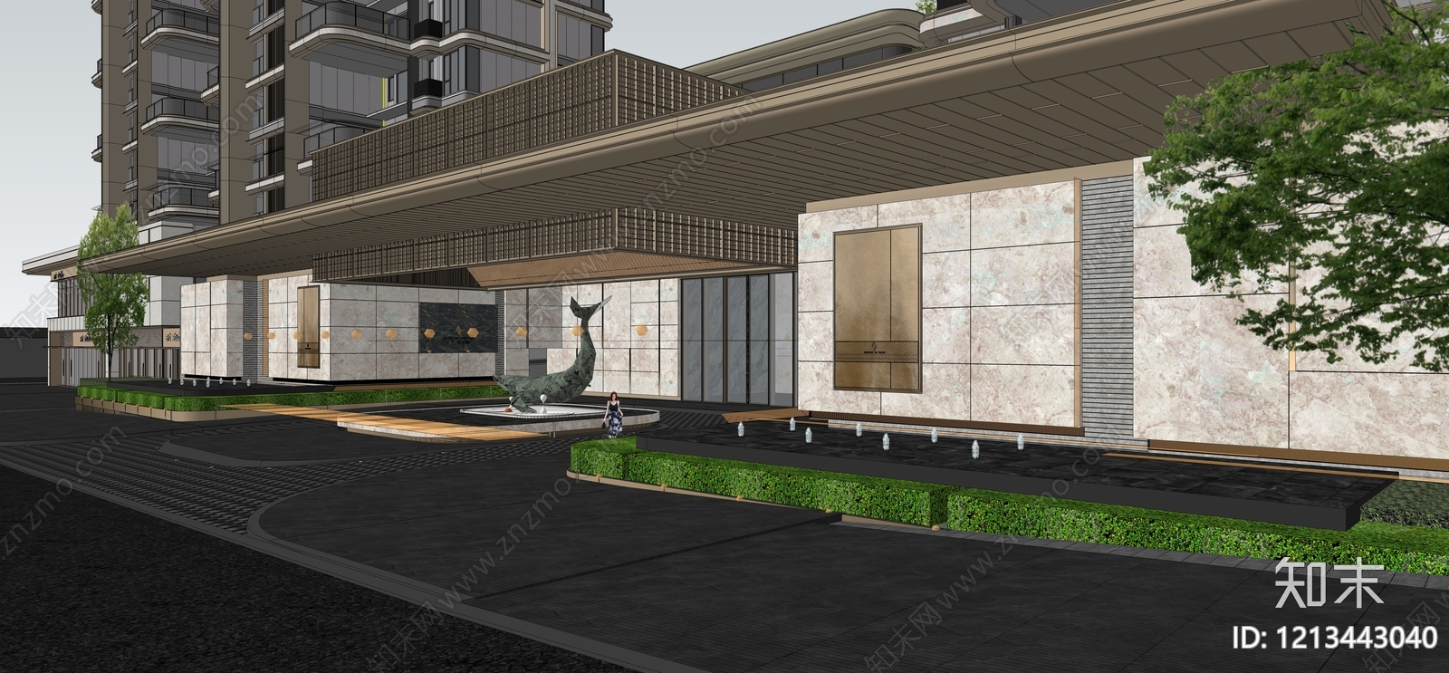 现代轻奢小区建筑SU模型下载【ID:1213443040】