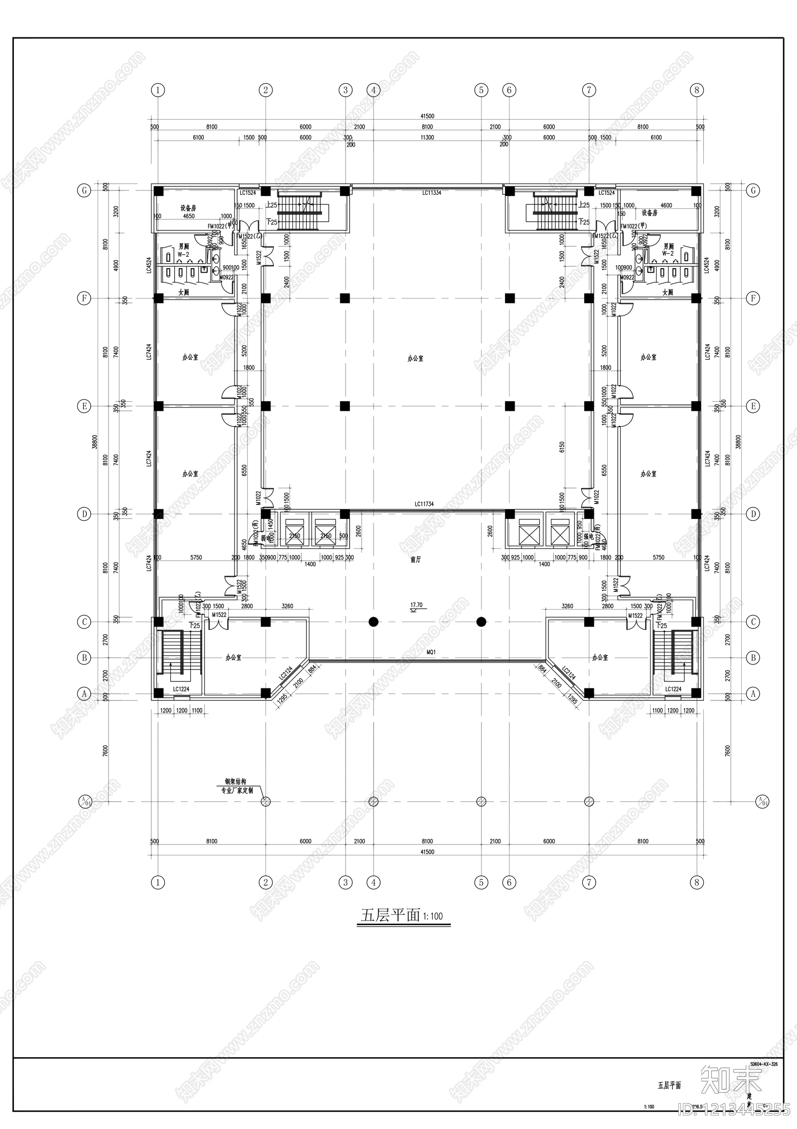 现代办公楼建筑cad施工图下载【ID:1213445255】