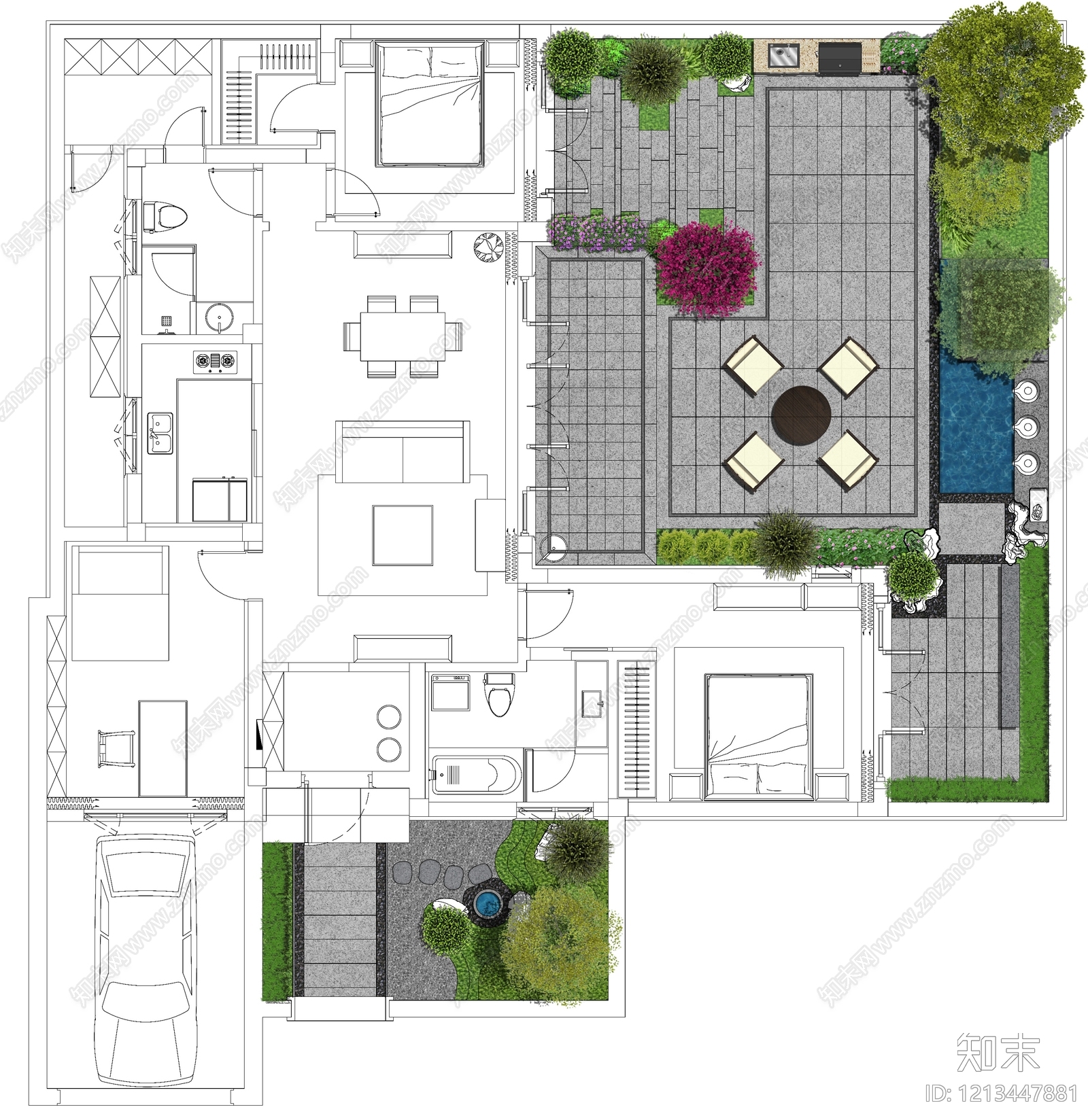 新中式中式庭院cad施工图下载【ID:1213447881】