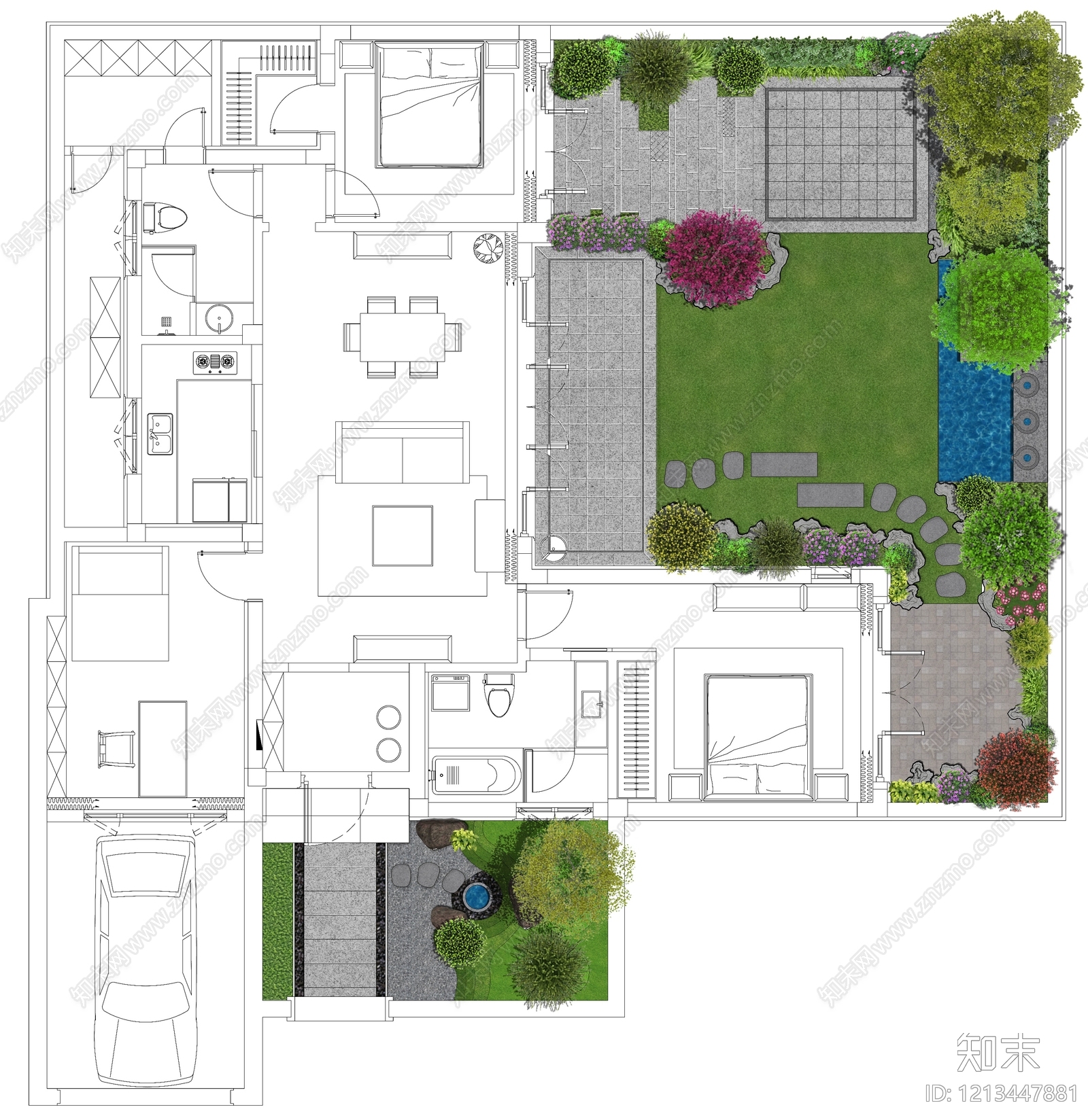 新中式中式庭院cad施工图下载【ID:1213447881】