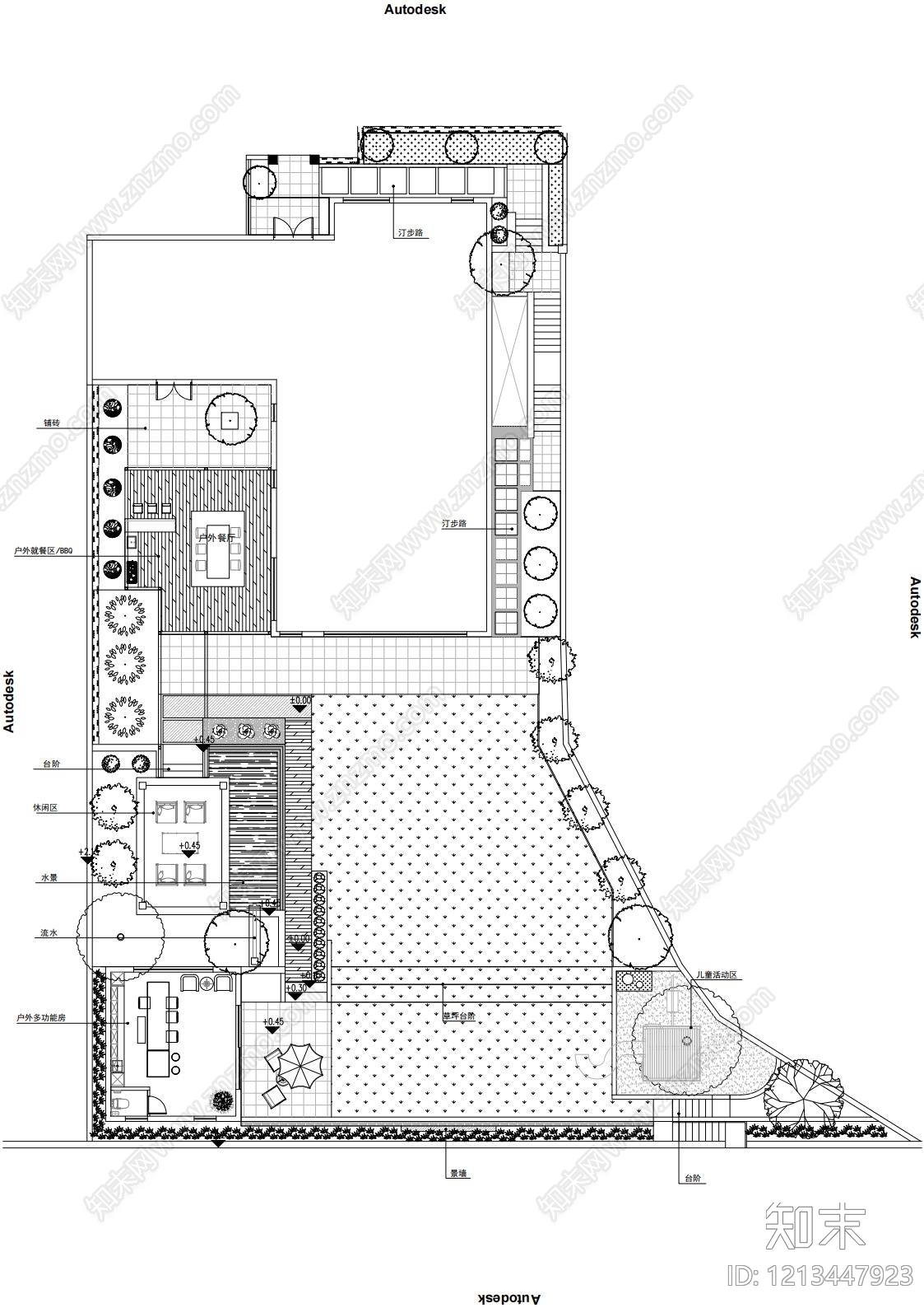现代简约庭院cad施工图下载【ID:1213447923】