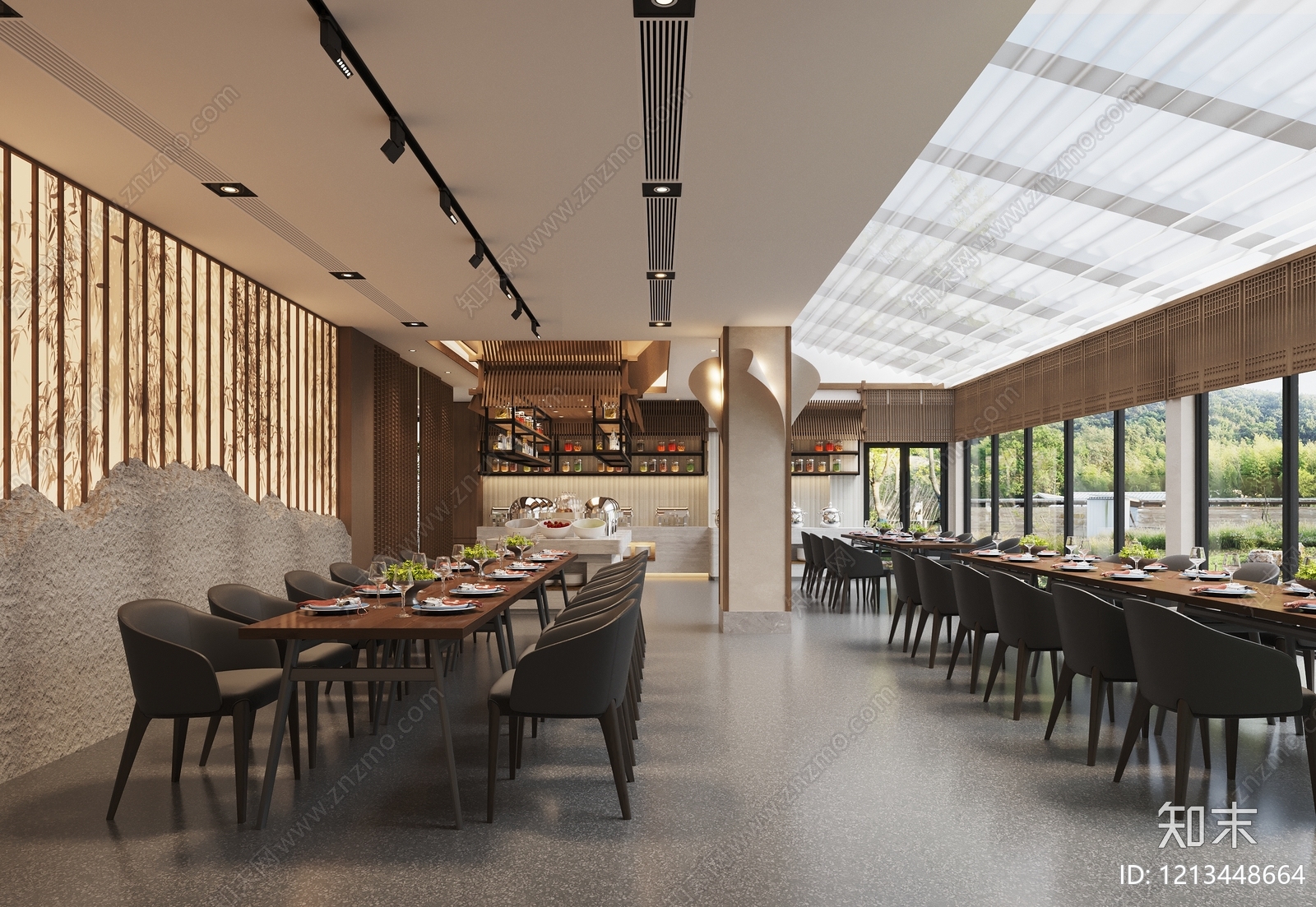 新中式酒店餐厅SU模型下载【ID:1213448664】