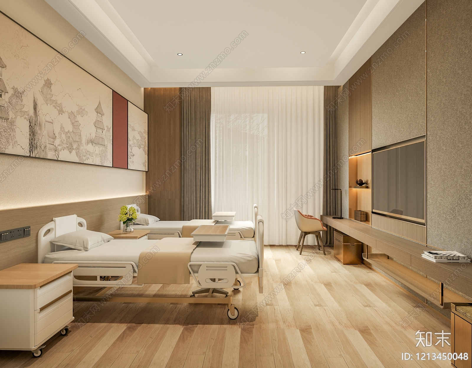新中式医院SU模型下载【ID:1213450048】
