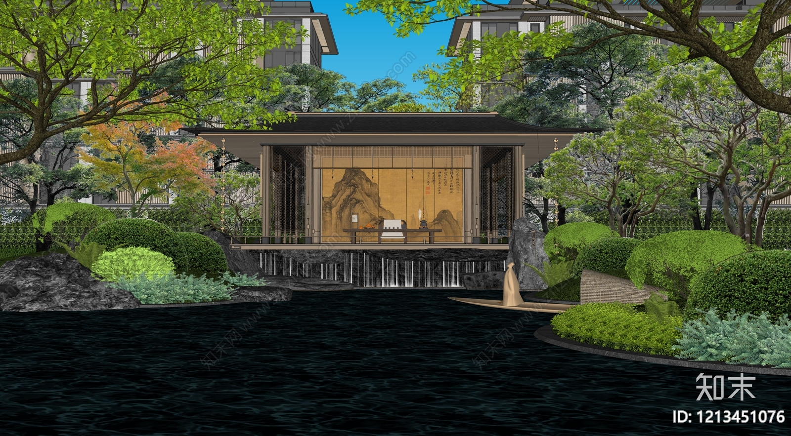 新中式其他景观小品SU模型下载【ID:1213451076】