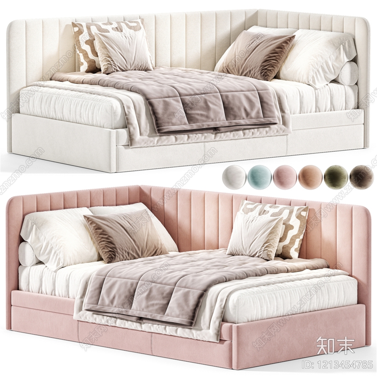 奶油风沙发床3D模型下载【ID:1213454785】