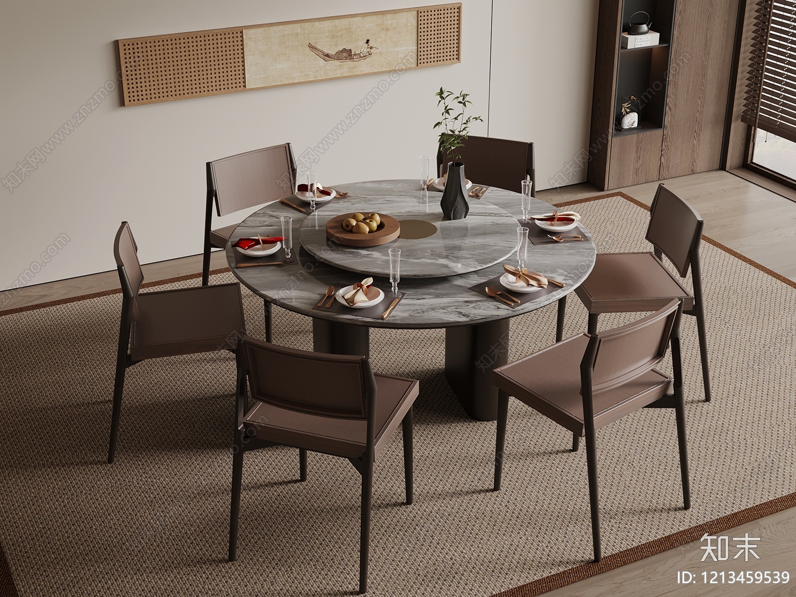 新中式餐桌椅3D模型下载【ID:1213459539】