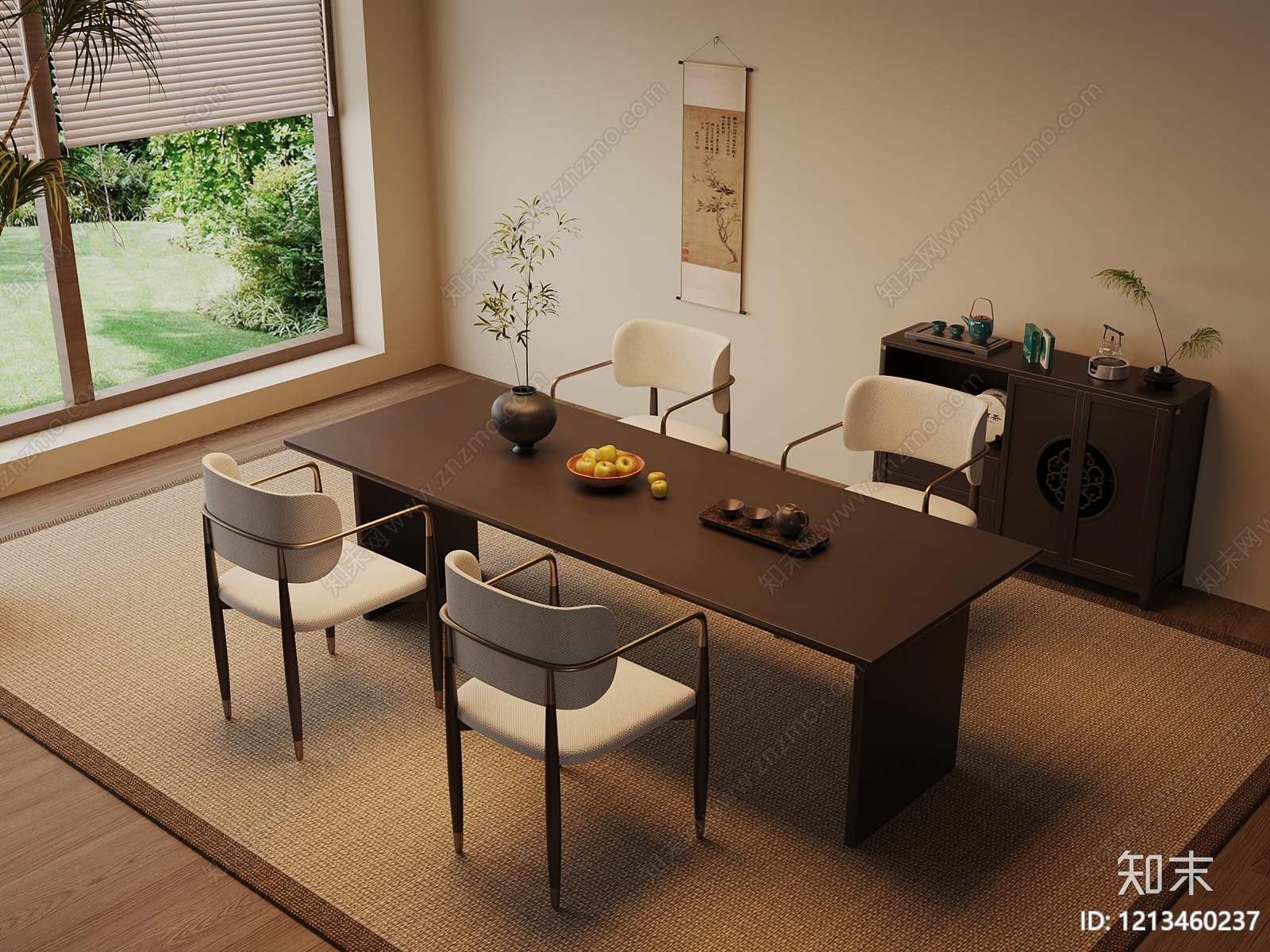新中式餐桌椅SU模型下载【ID:1213460237】
