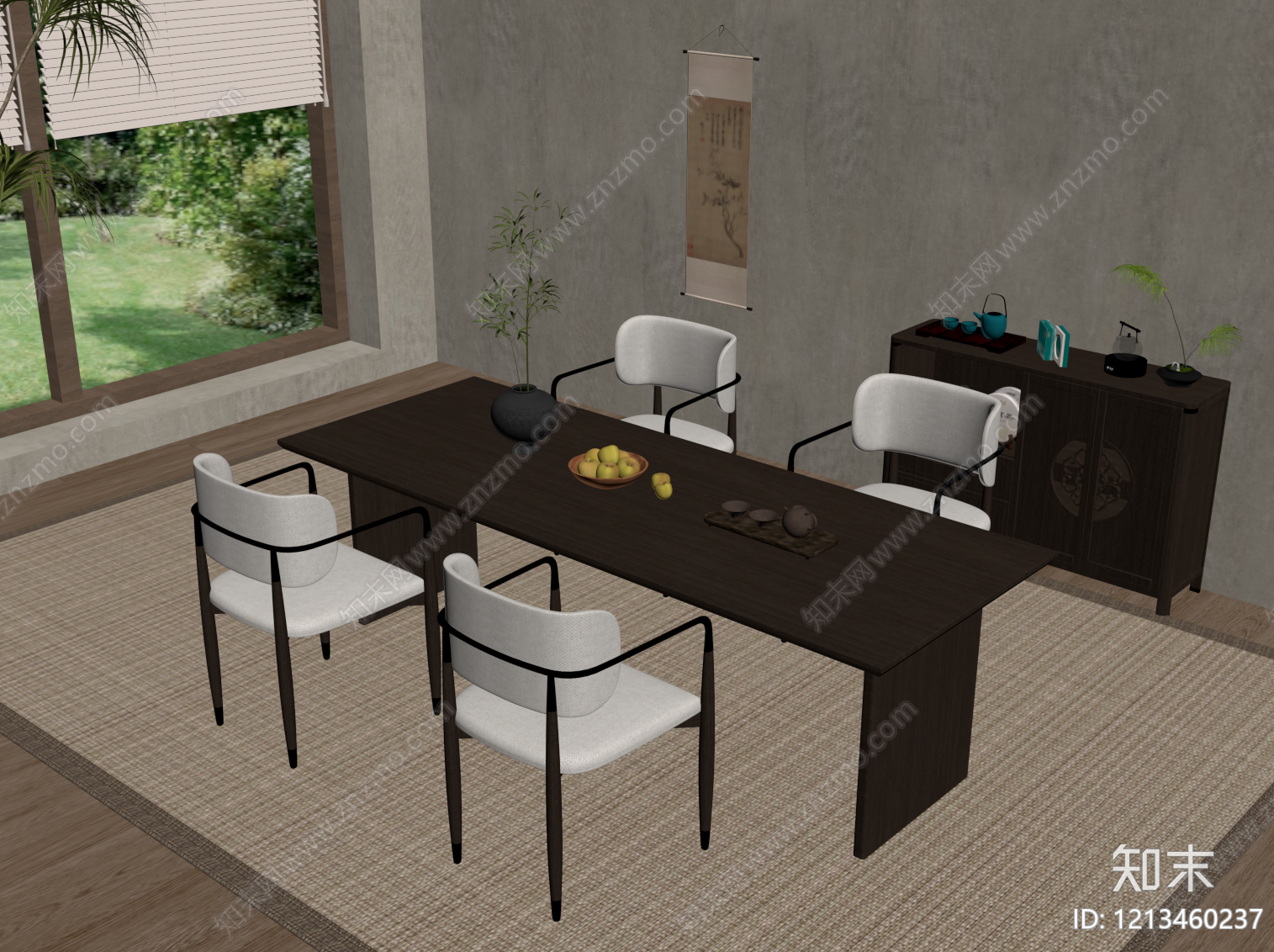 新中式餐桌椅SU模型下载【ID:1213460237】