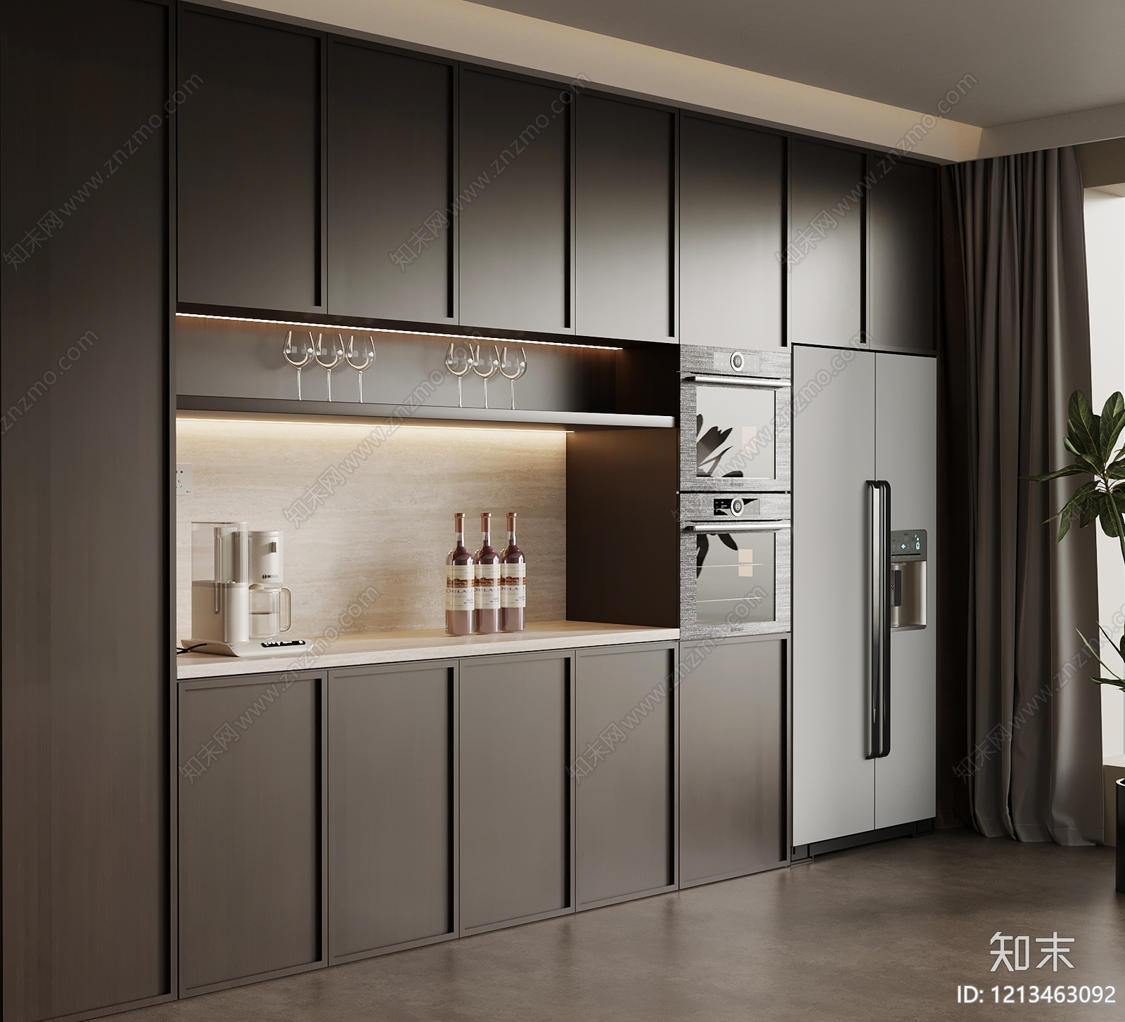现代极简开放式厨房3D模型下载【ID:1213463092】