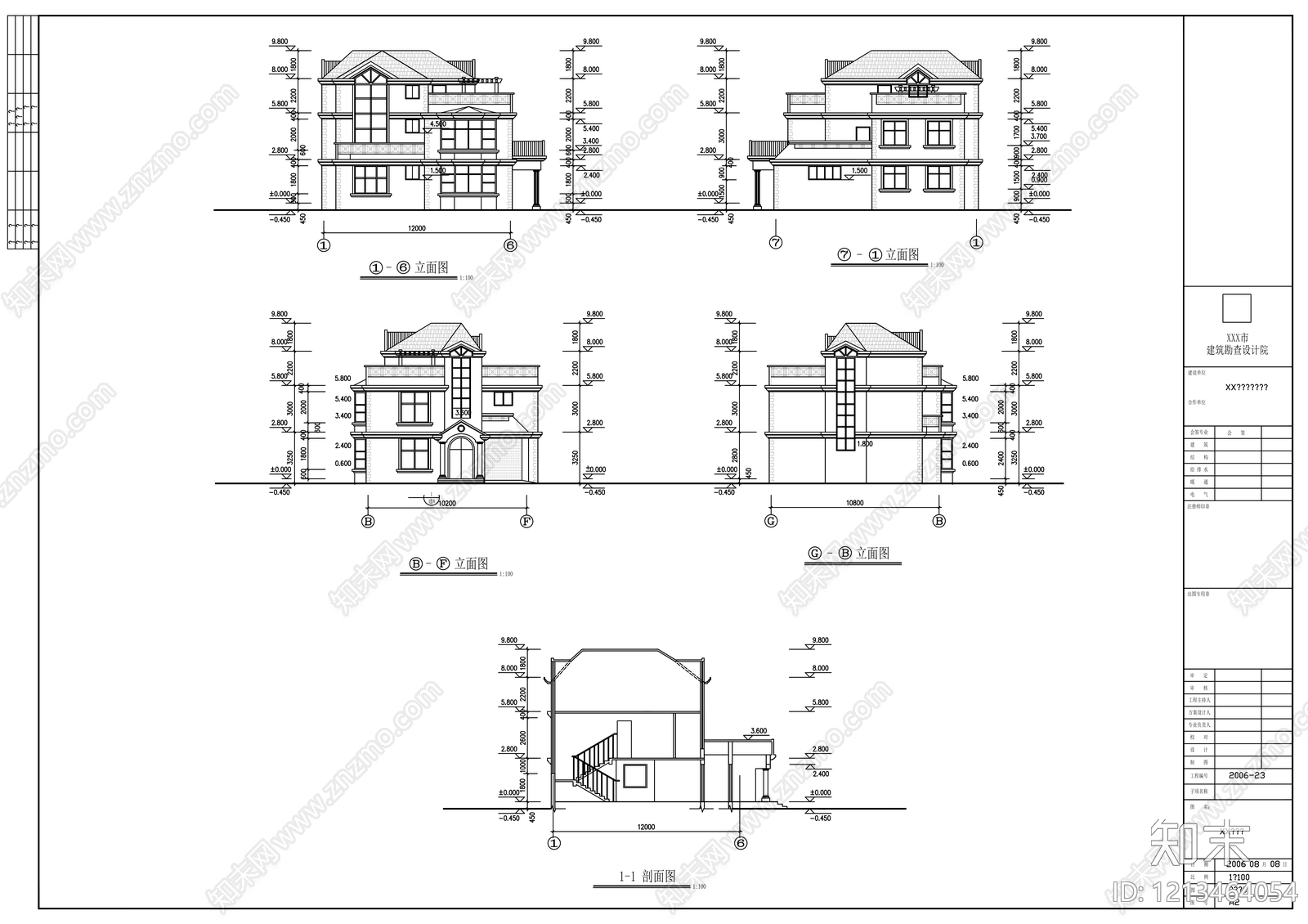 欧式别墅建筑cad施工图下载【ID:1213464054】