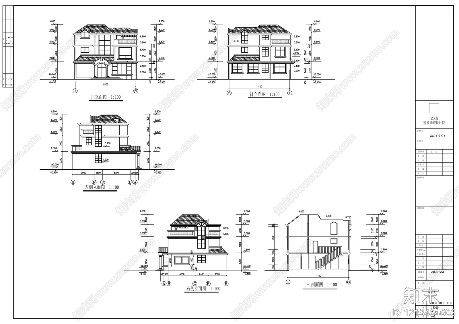 欧式别墅建筑cad施工图下载【ID:1213464606】