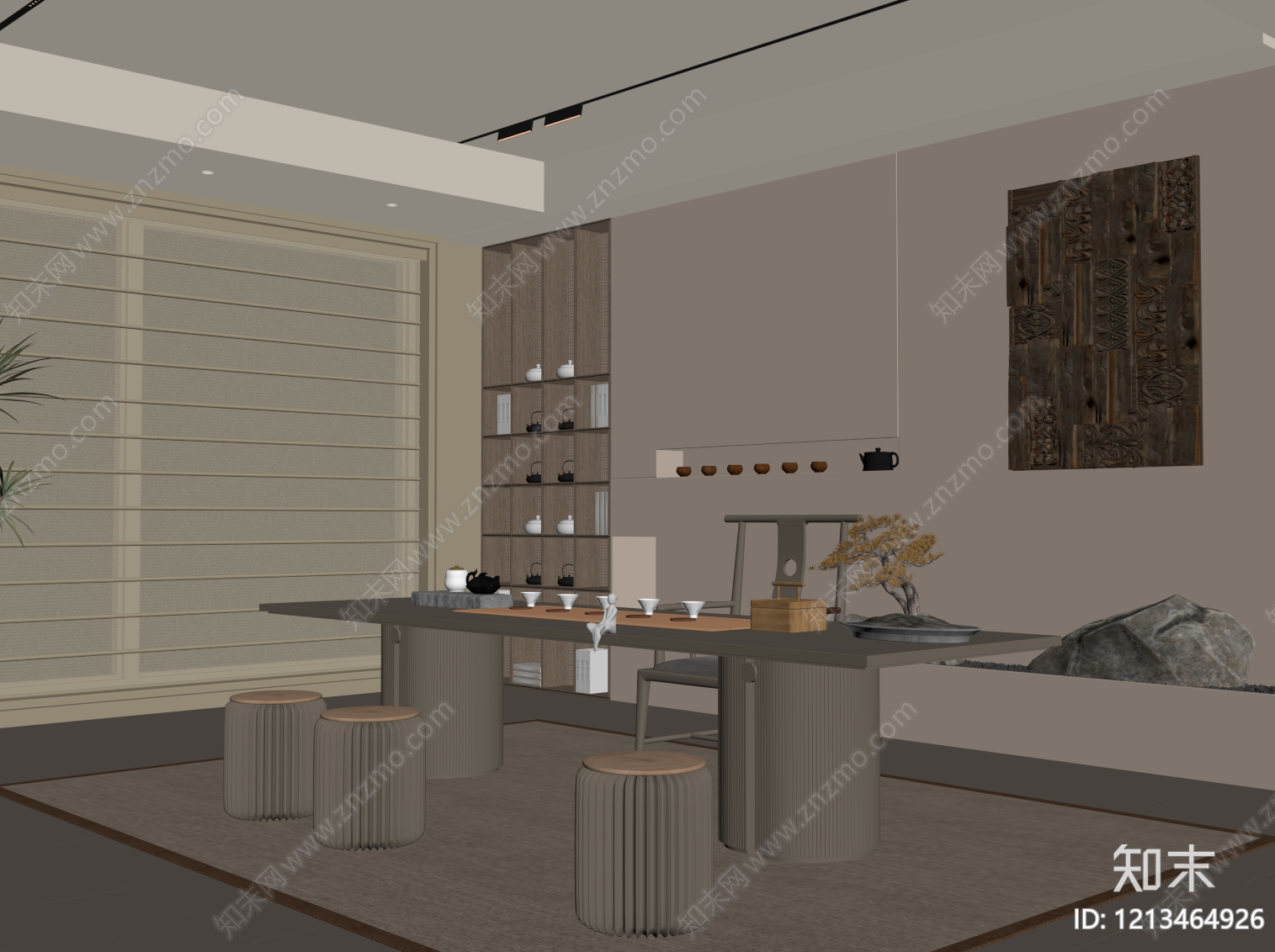 新中式茶室SU模型下载【ID:1213464926】