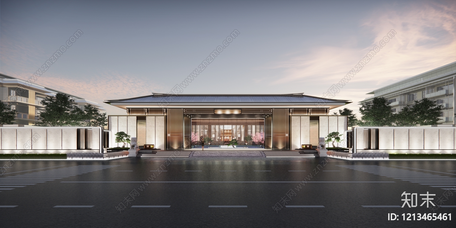 新中式售楼处建筑SU模型下载【ID:1213465461】