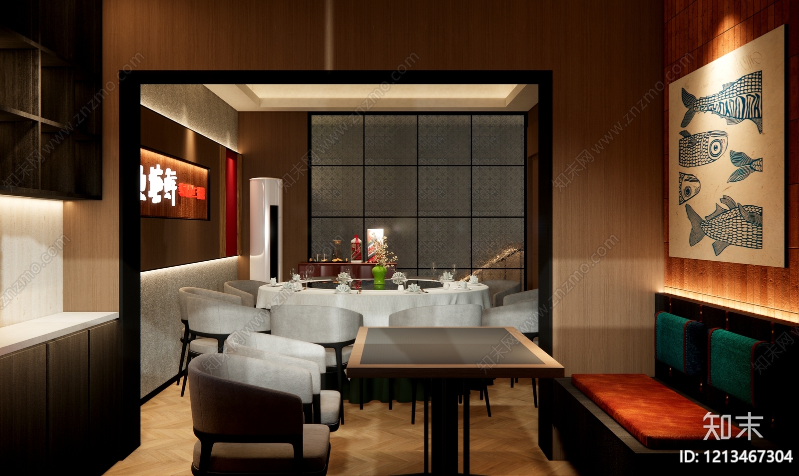 新中式包厢SU模型下载【ID:1213467304】