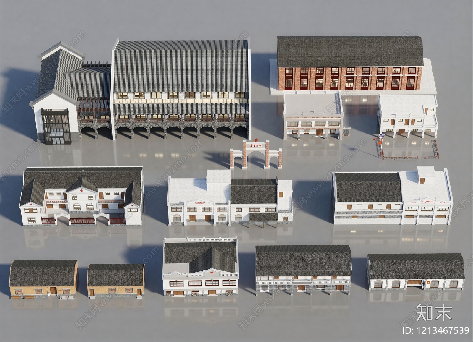 新中式商业街SU模型下载【ID:1213467539】