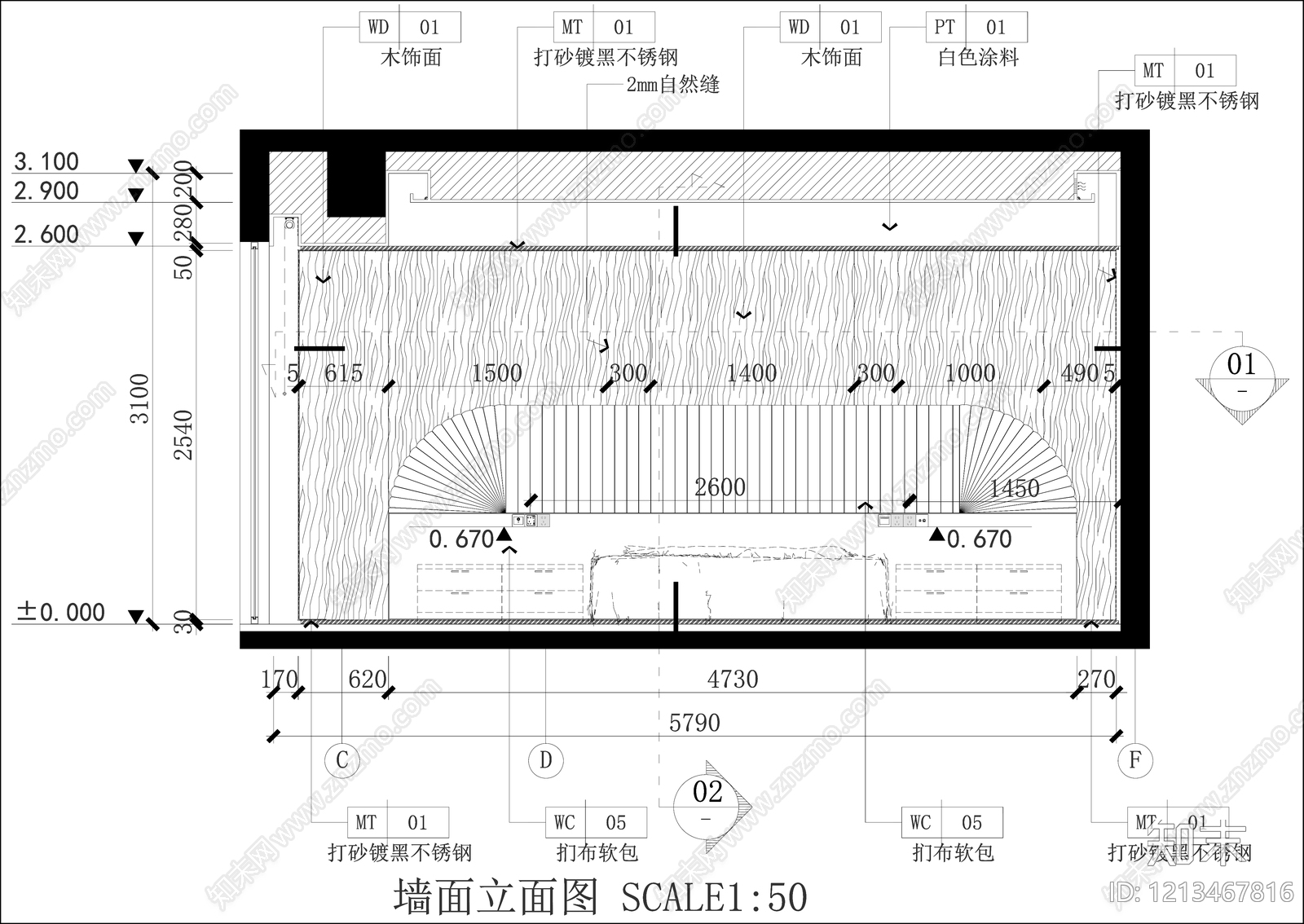 背景墙节点cad施工图下载【ID:1213467816】