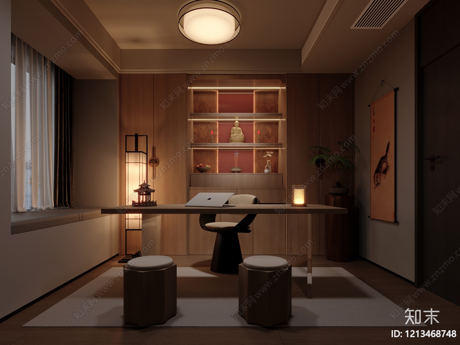 新中式佛堂3D模型下载【ID:1213468748】