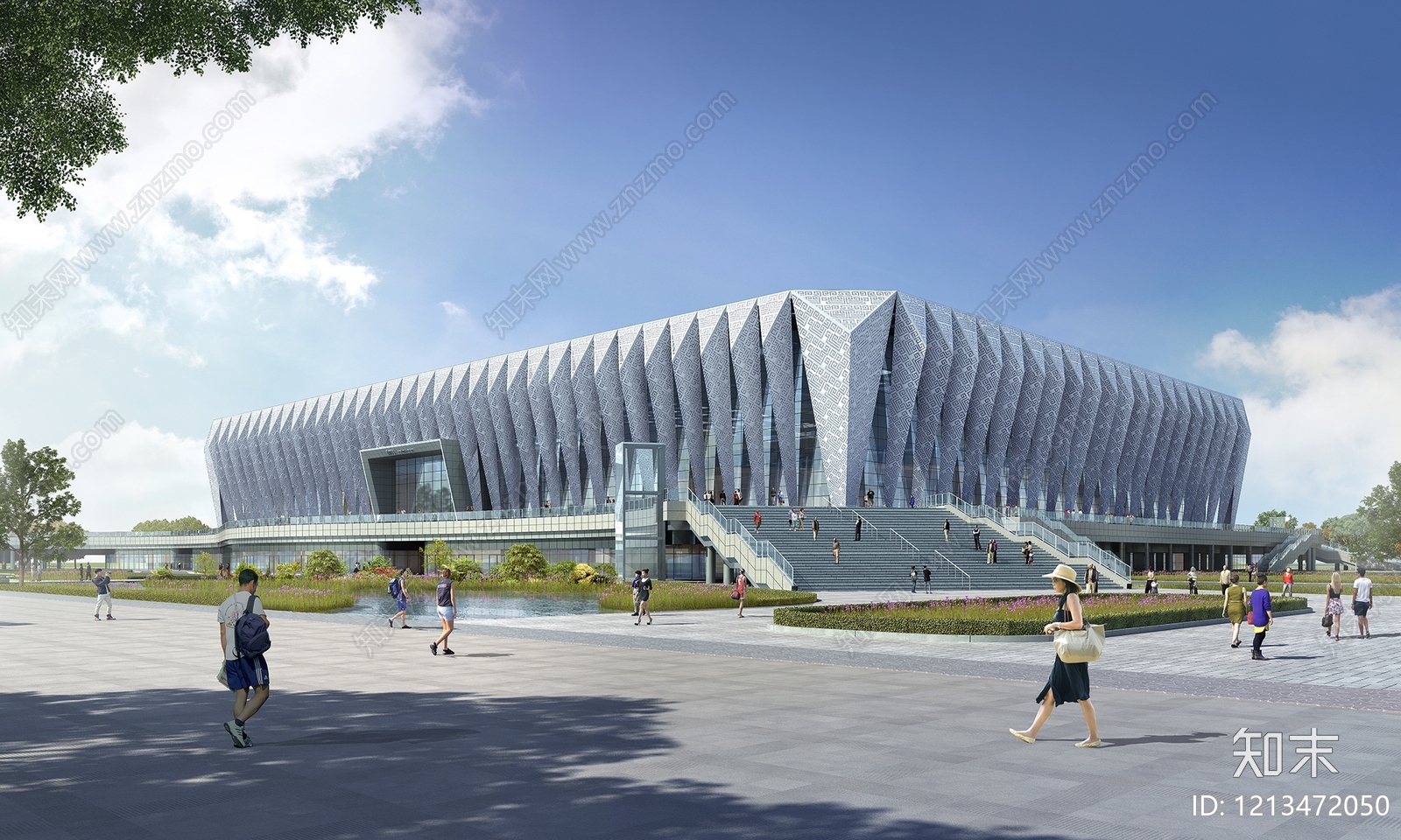 现代主义体育馆外观3D模型下载【ID:1213472050】