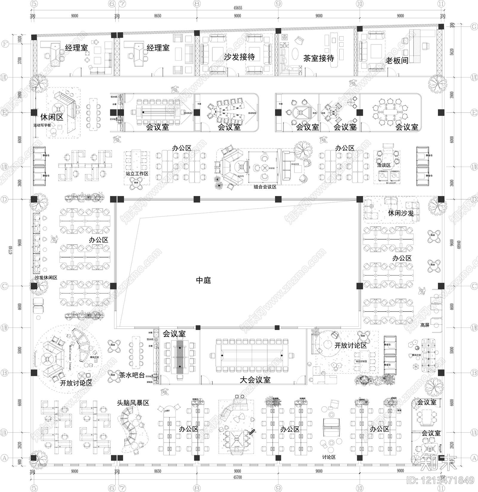 现代开放办公室施工图下载【ID:1213471849】