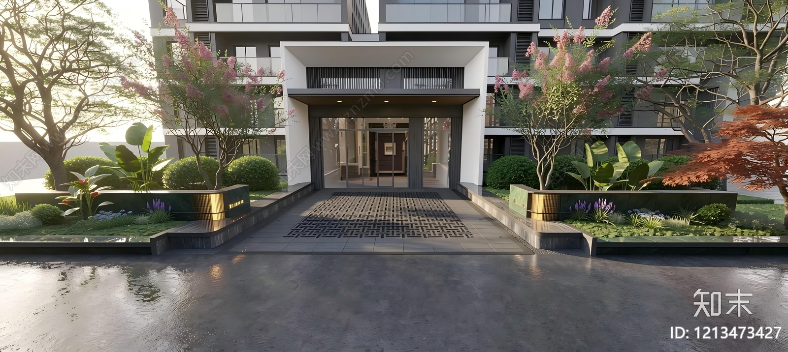 新中式小高层住宅楼SU模型下载【ID:1213473427】