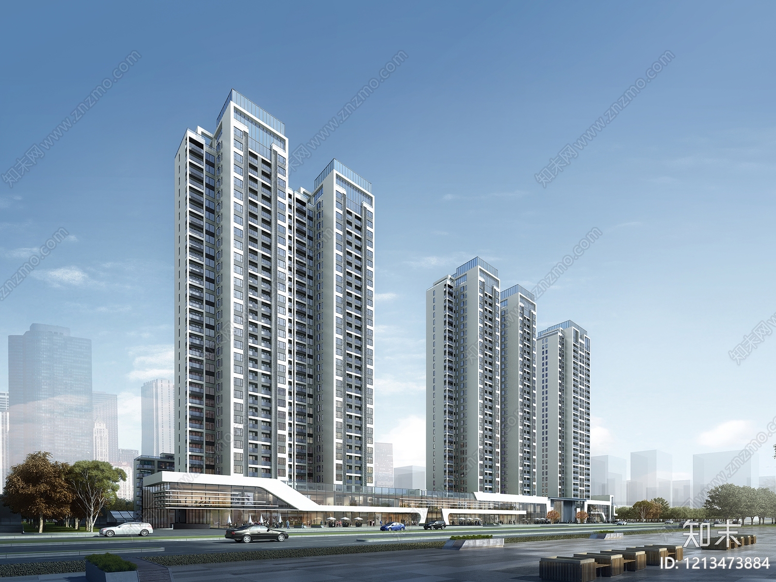 现代主义小高层住宅楼3D模型下载【ID:1213473884】