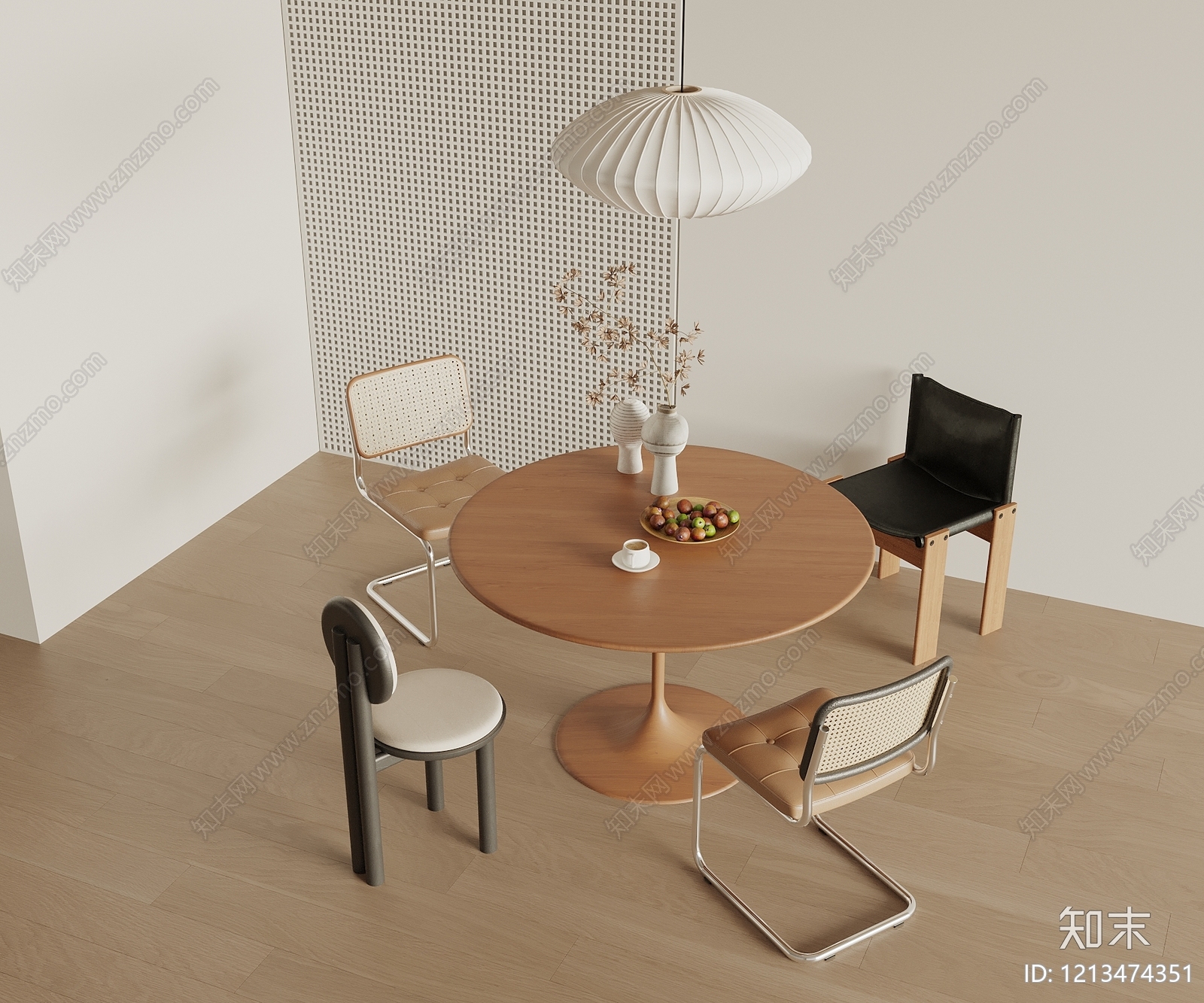 奶油风餐桌椅3D模型下载【ID:1213474351】