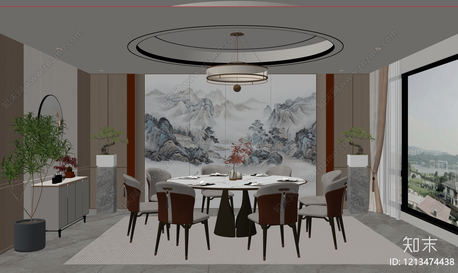 新中式家居餐厅SU模型下载【ID:1213474438】