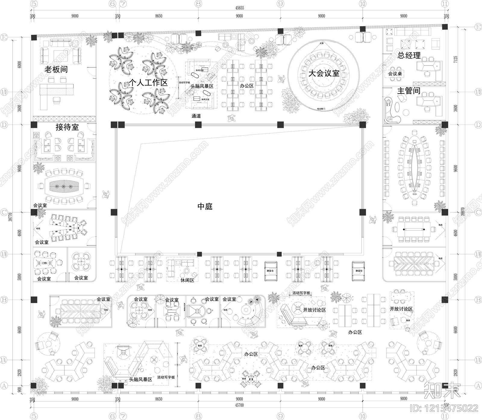 轻奢整体办公空间施工图下载【ID:1213475022】