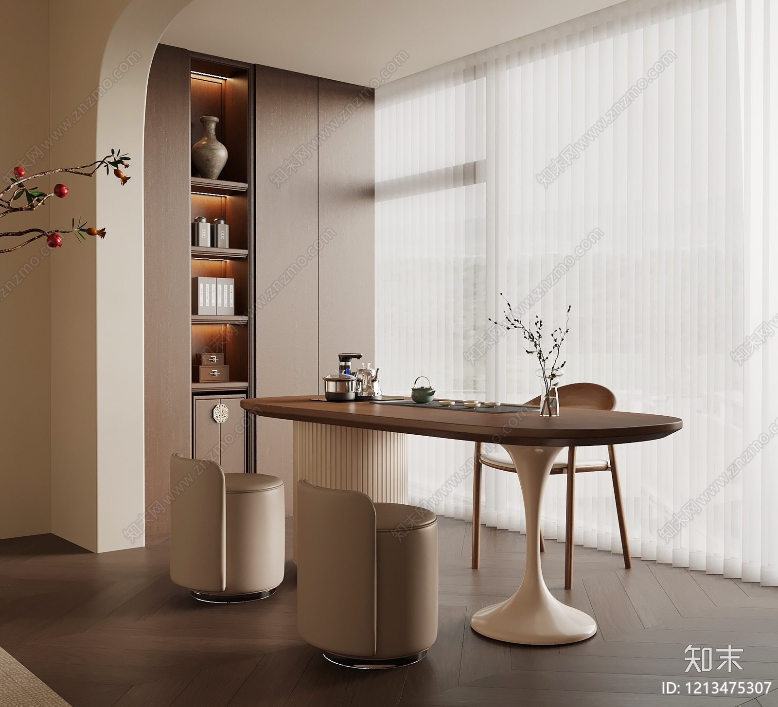 新中式茶桌椅SU模型下载【ID:1213475307】