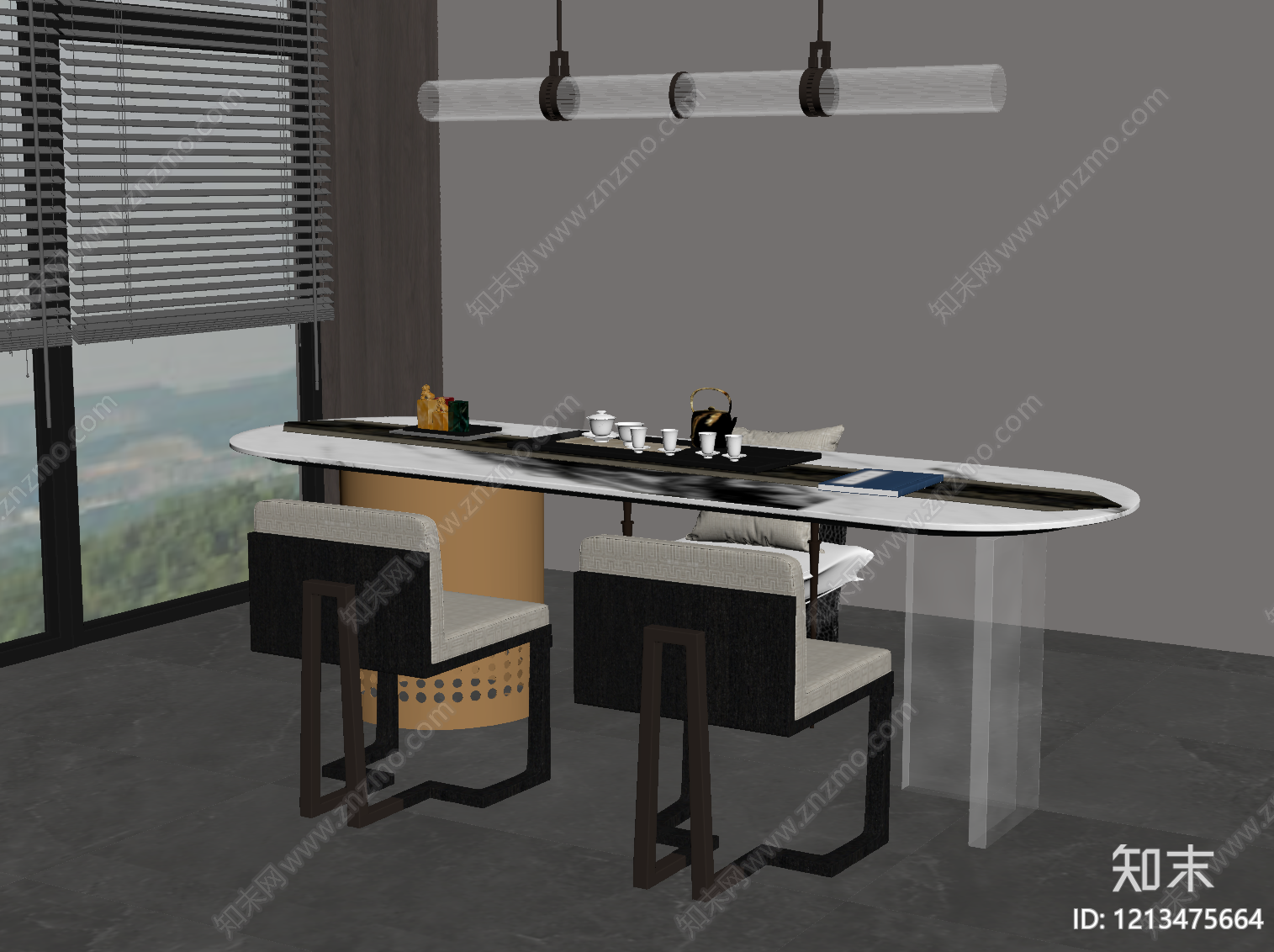 新中式餐桌椅SU模型下载【ID:1213475664】