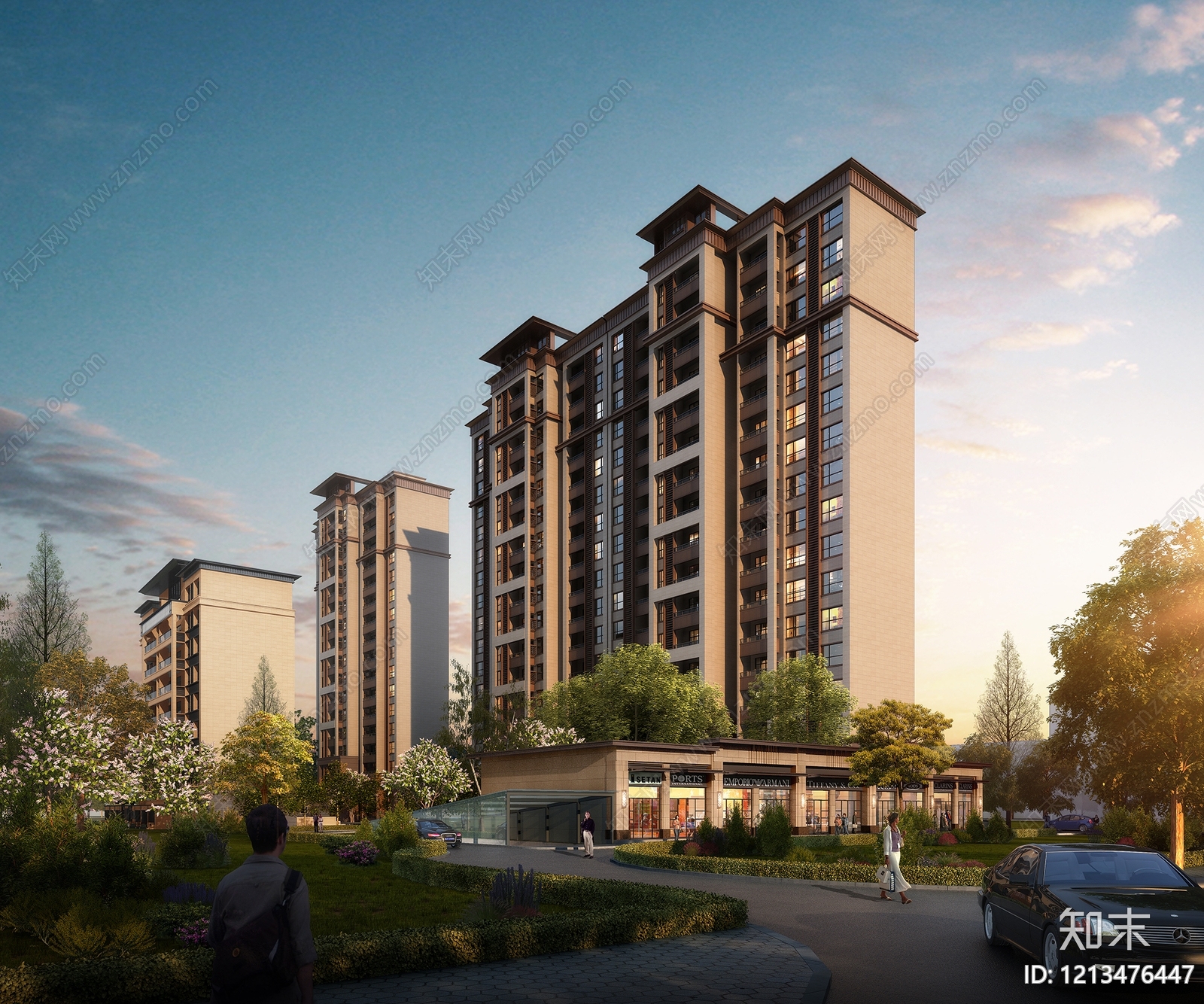 新中式小高层住宅楼3D模型下载【ID:1213476447】