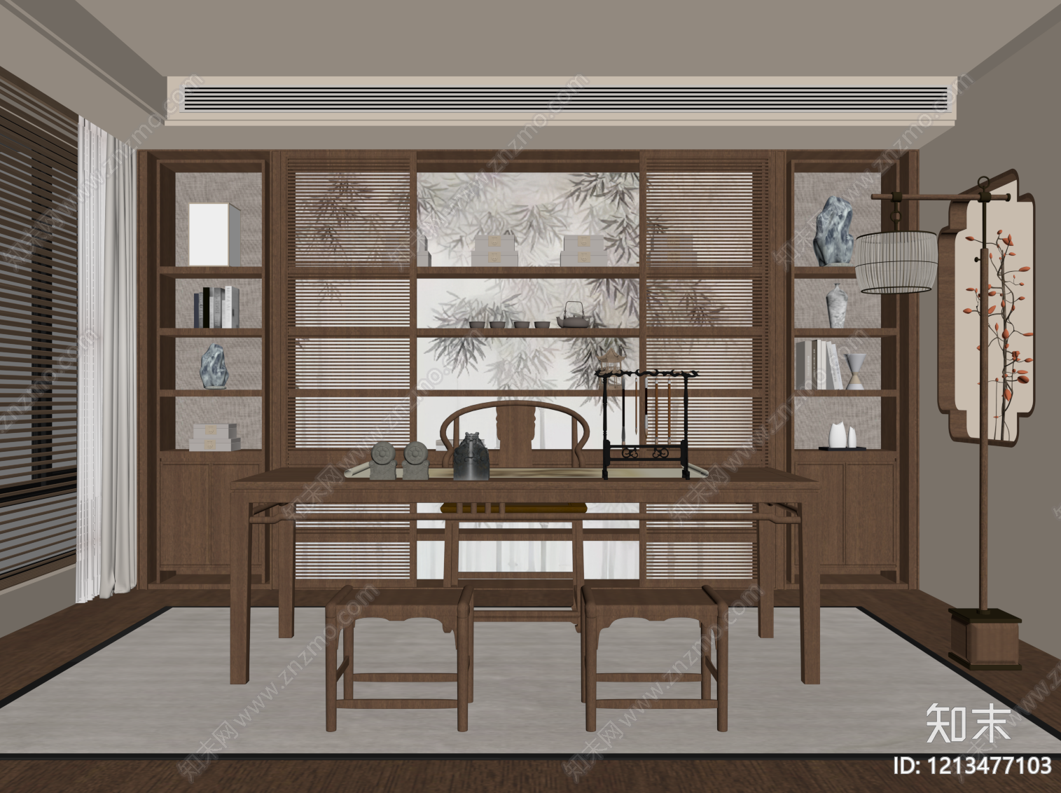 新中式书房SU模型下载【ID:1213477103】