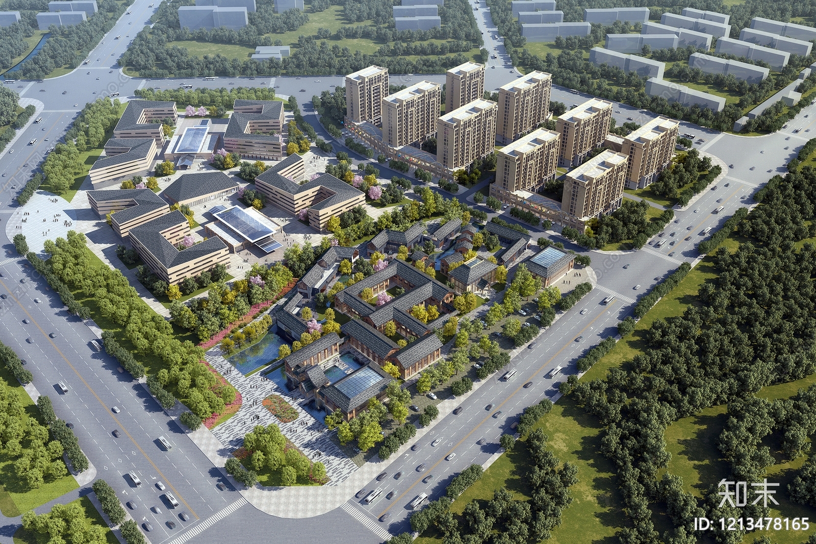现代主义鸟瞰规划3D模型下载【ID:1213478165】